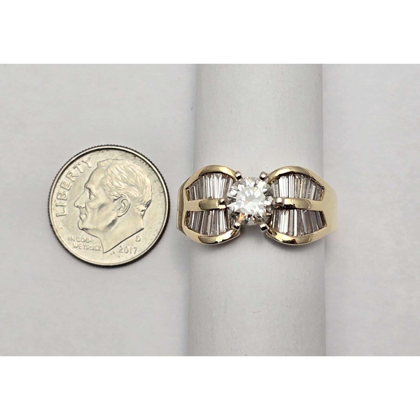 14K Yellow Gold Round & Baguette Diamond Ring