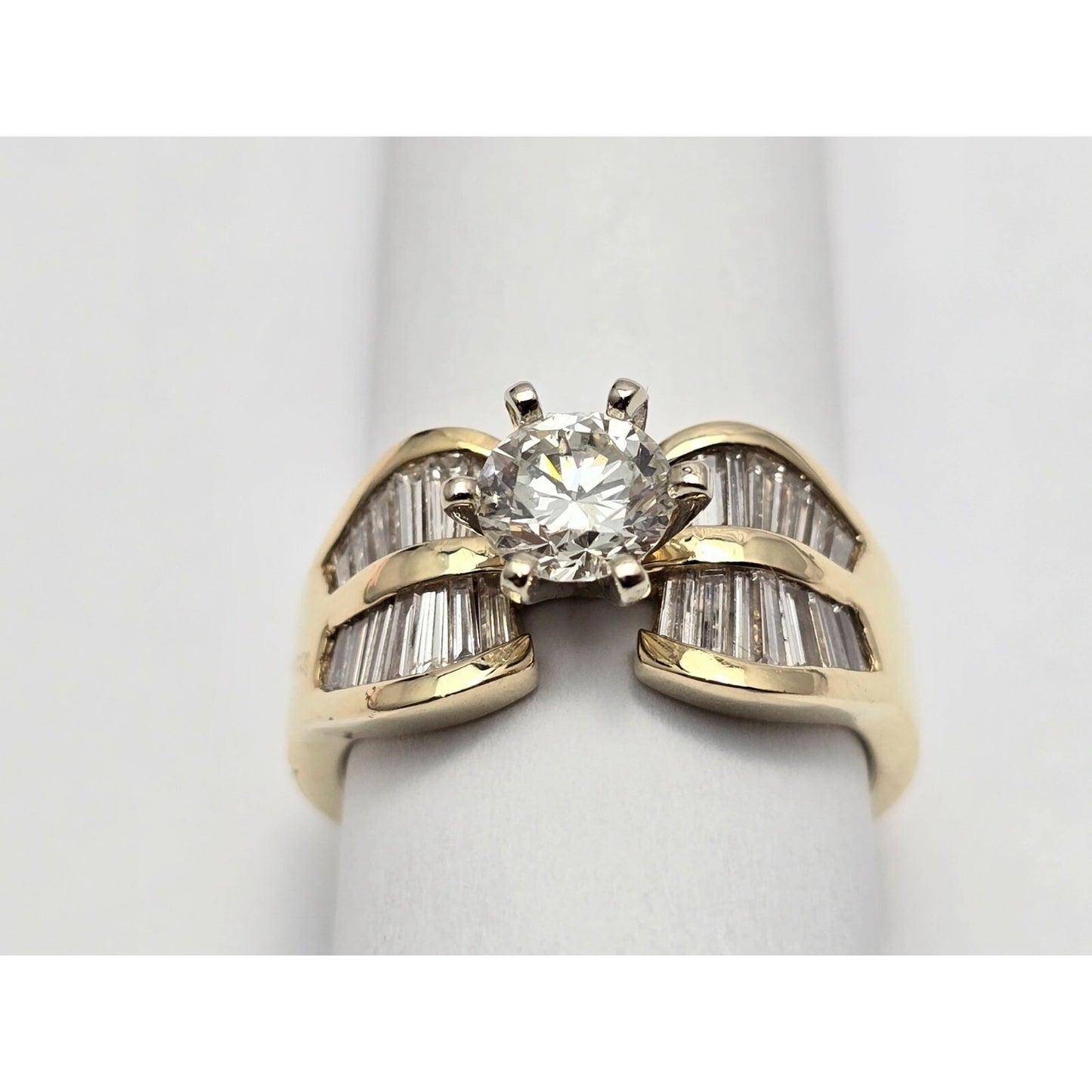 14K Yellow Gold Round & Baguette Diamond Ring