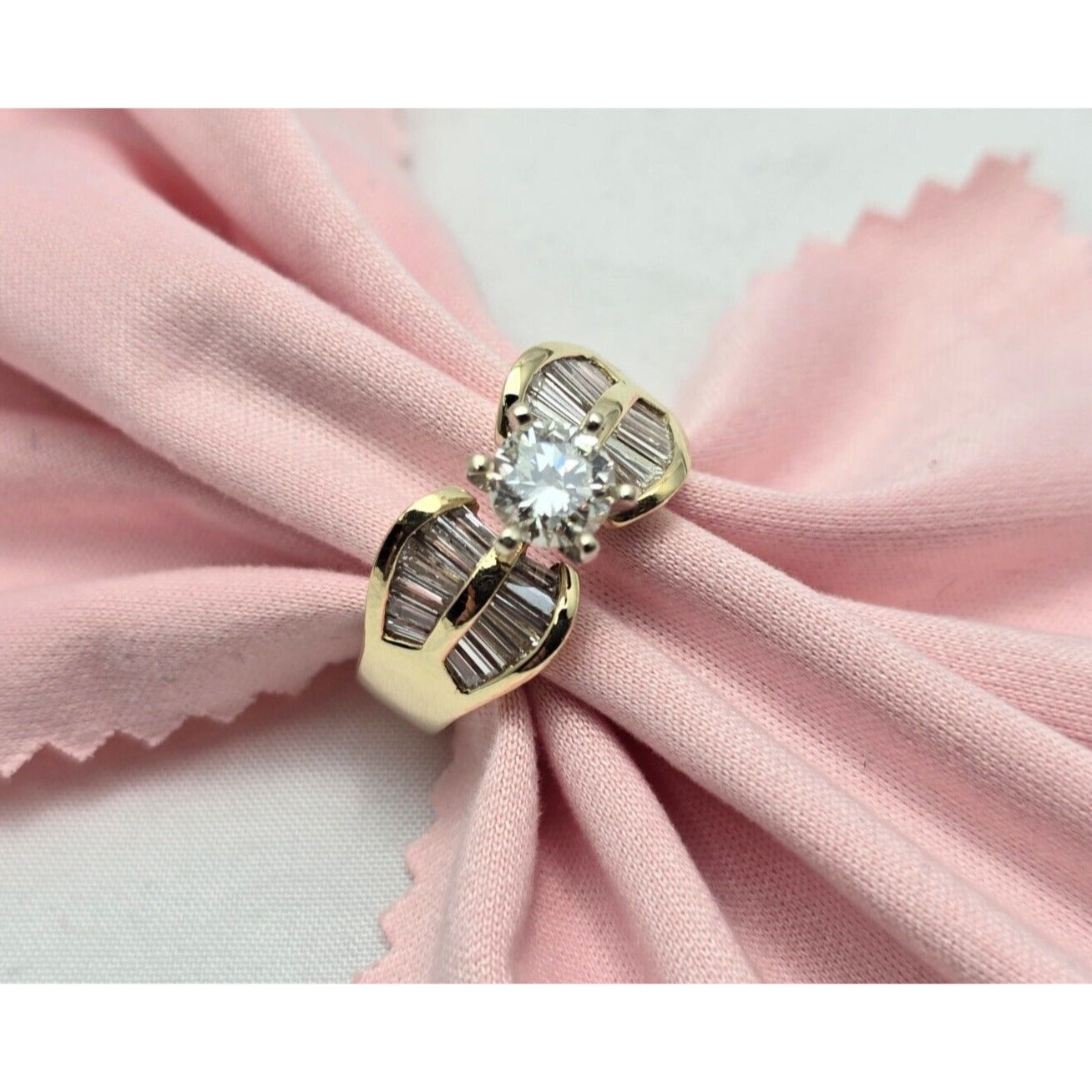 14K Yellow Gold Round & Baguette Diamond Ring