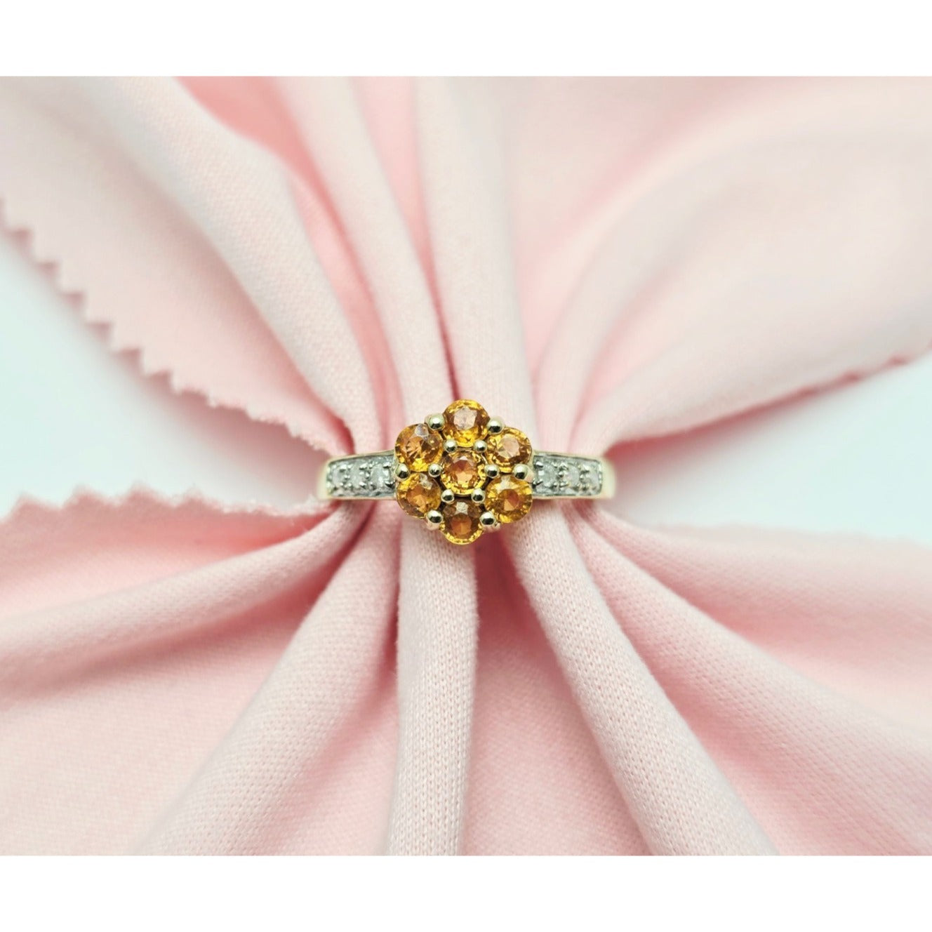 14K Yellow Gold Citrine & Diamond Flower Ring
