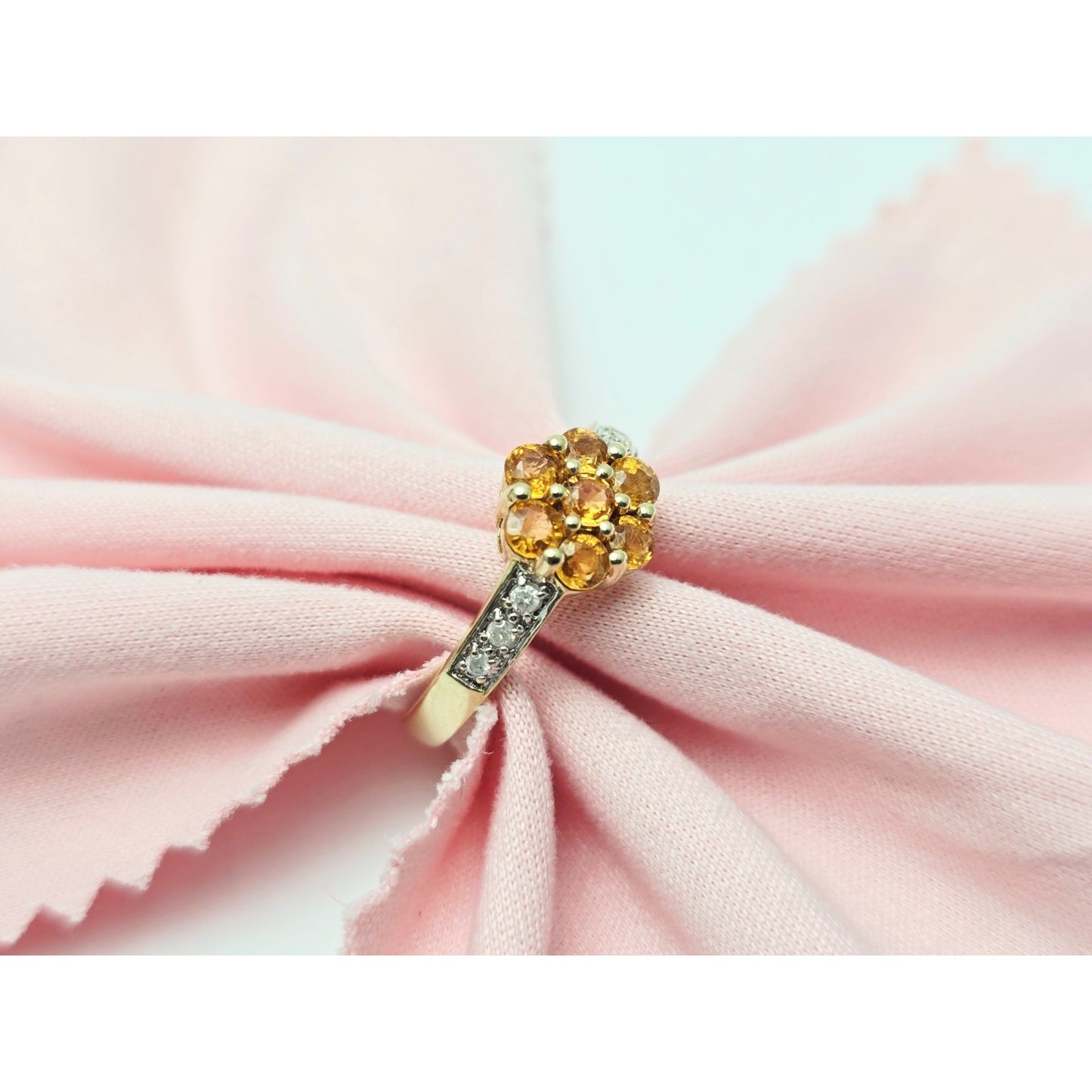 14K Yellow Gold Citrine & Diamond Flower Ring