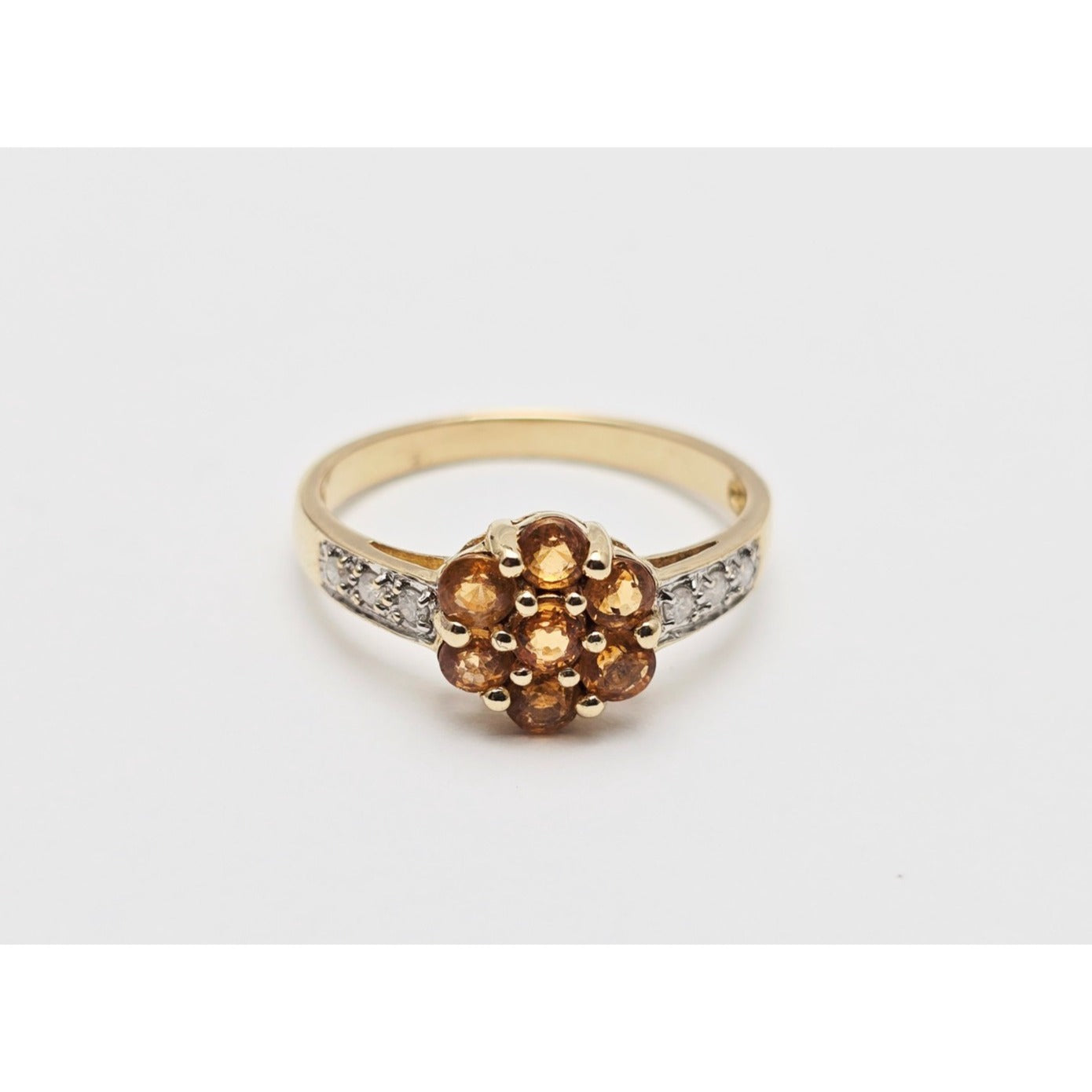 14K Yellow Gold Citrine & Diamond Flower Ring