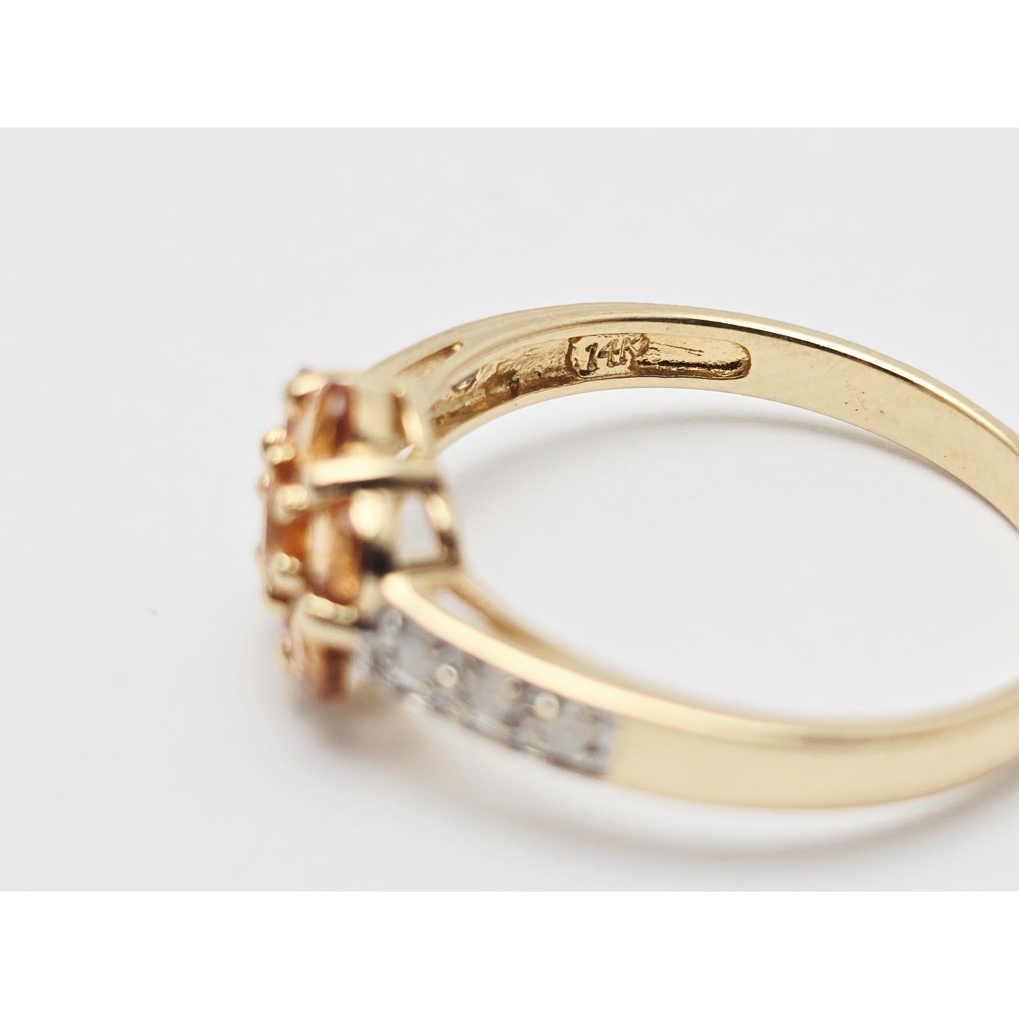 14K Yellow Gold Citrine & Diamond Flower Ring