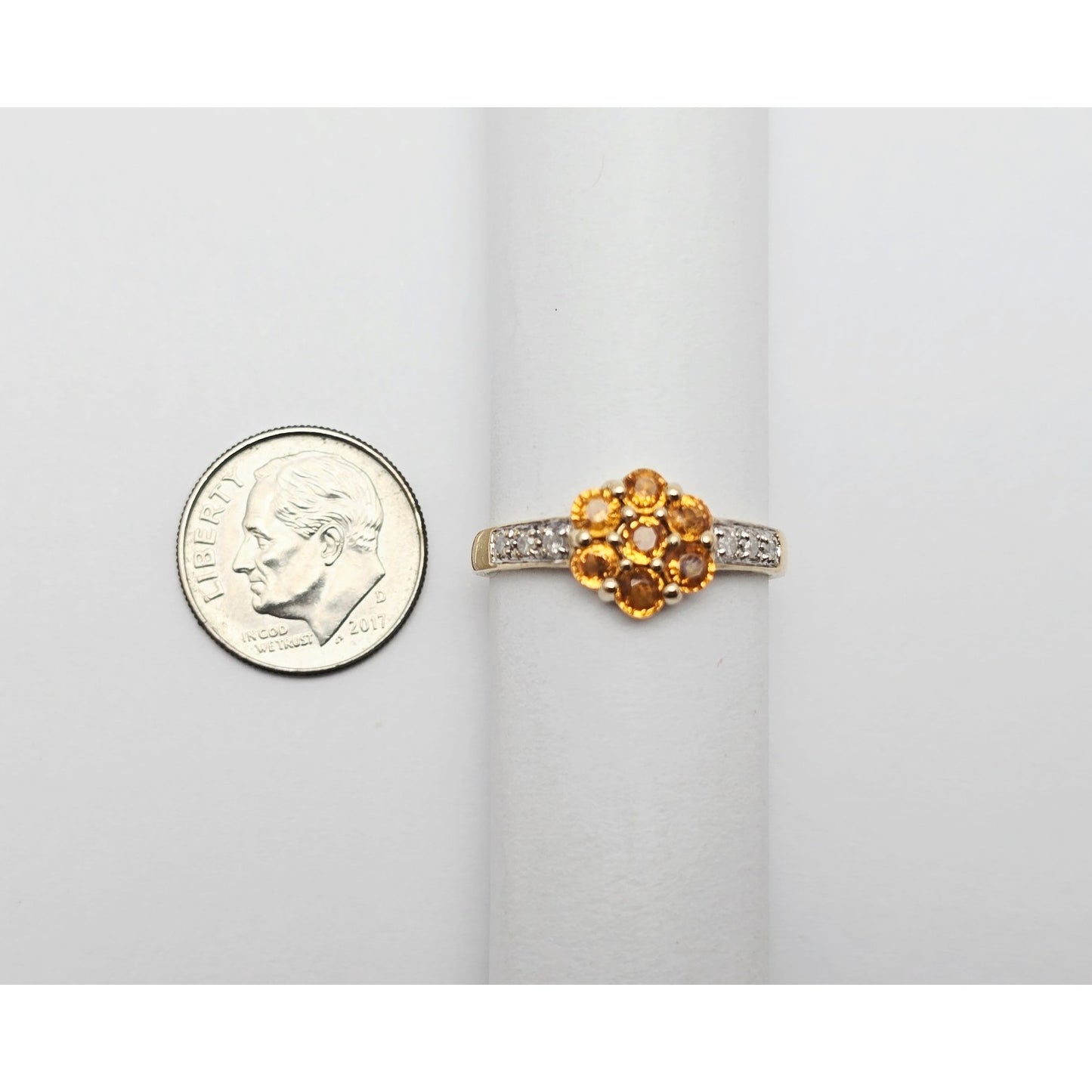 14K Yellow Gold Citrine & Diamond Flower Ring