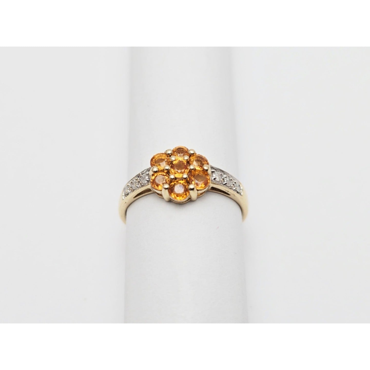 14K Yellow Gold Citrine & Diamond Flower Ring