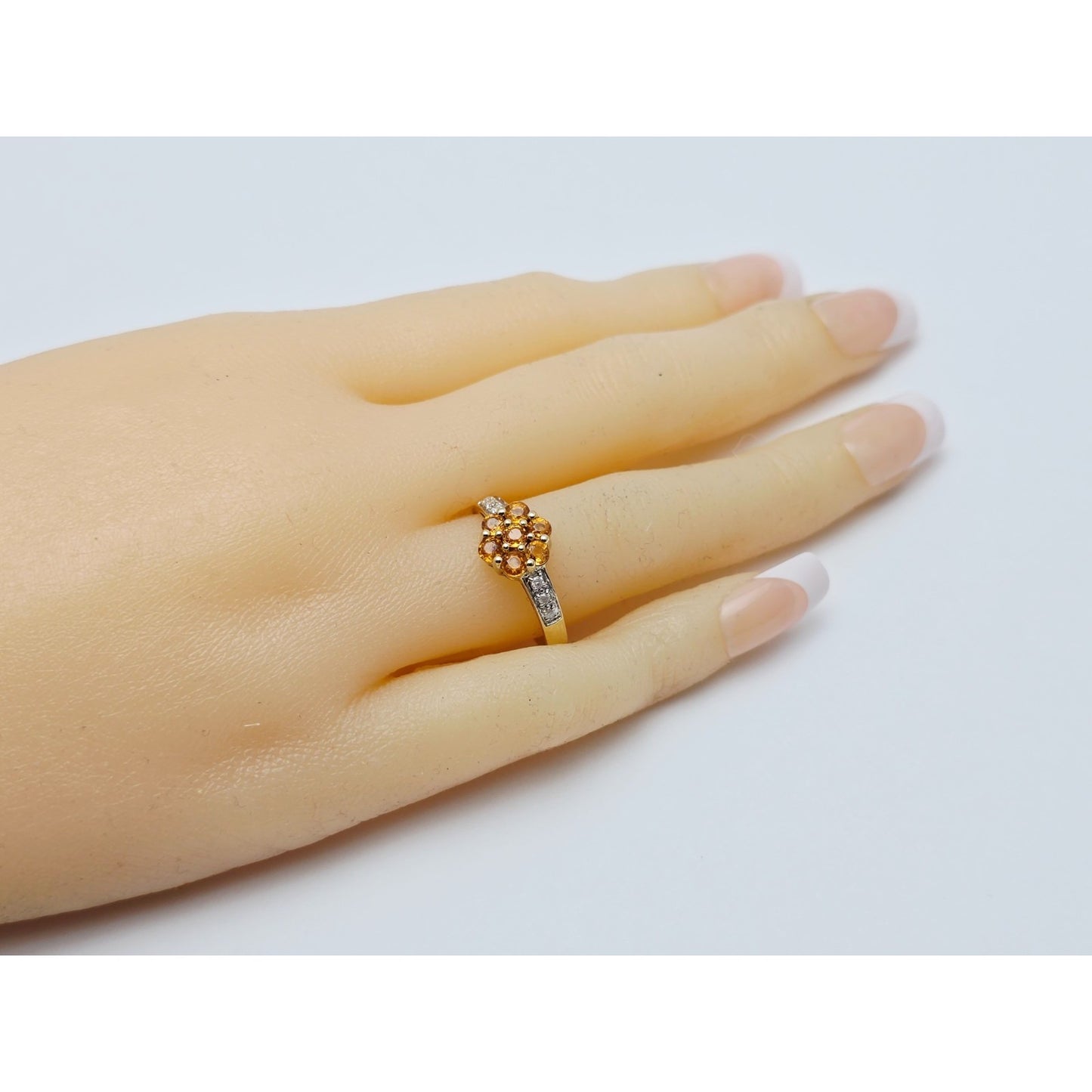 14K Yellow Gold Citrine & Diamond Flower Ring