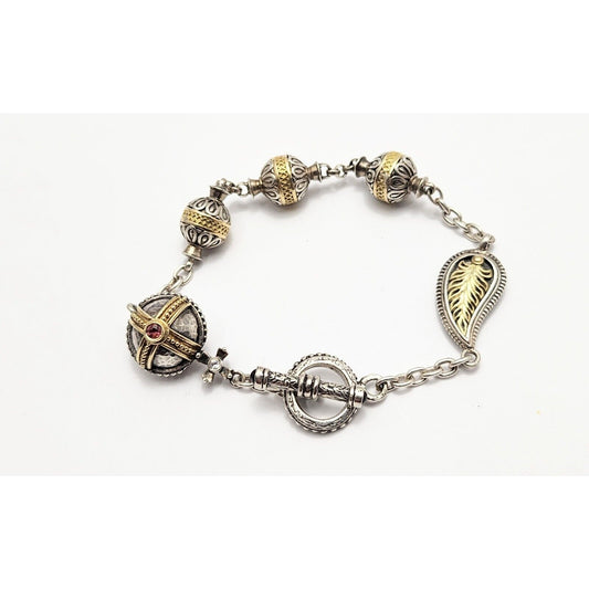 Konstantino 18K Gold Sterling Silver Bead Ball Cable Link Tourmaline Bracelet