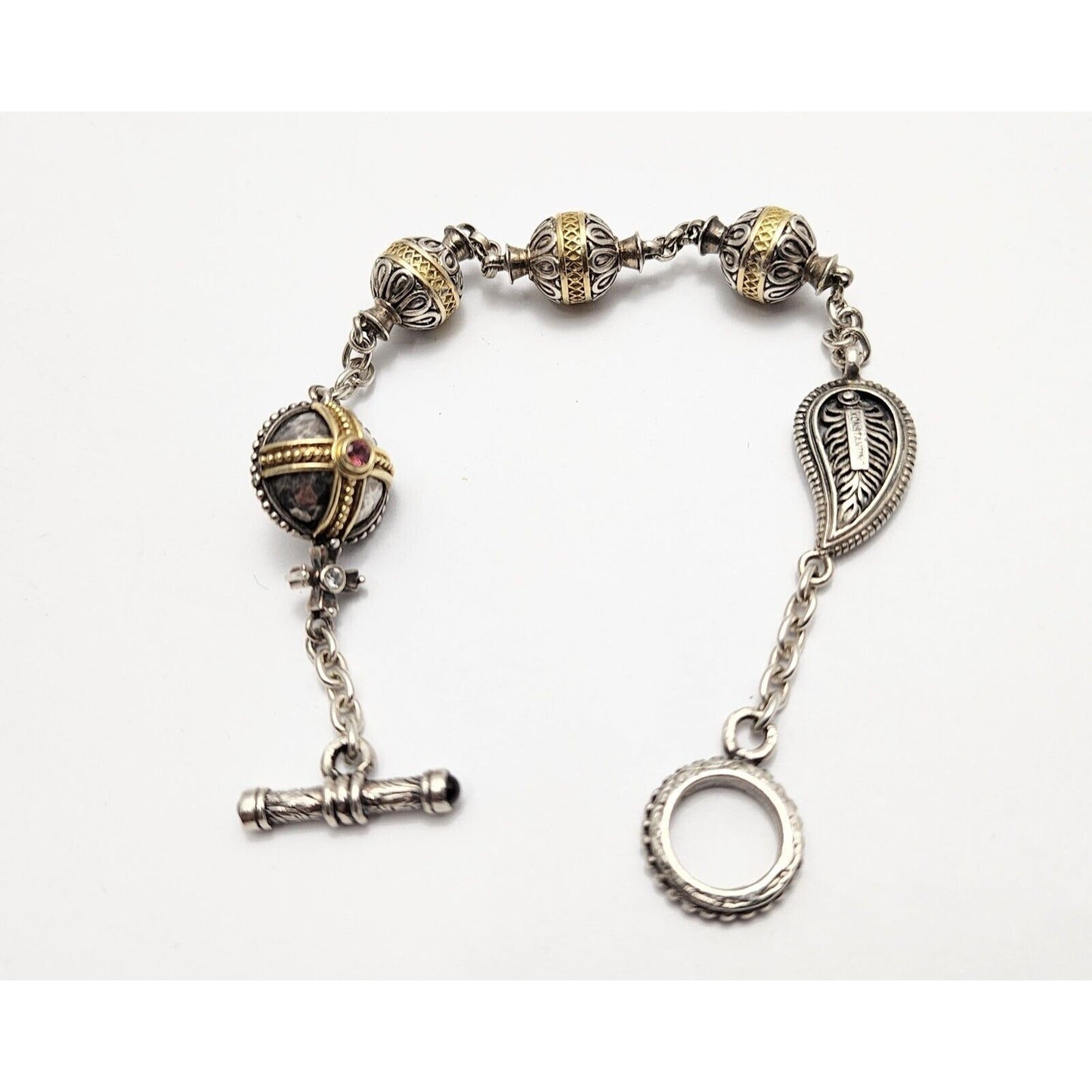 Konstantino 18K Gold Sterling Silver Bead Ball Cable Link Tourmaline Bracelet