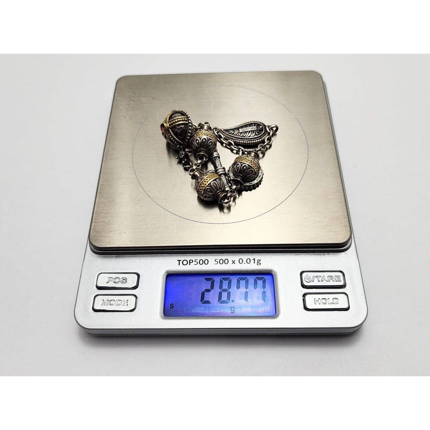 Konstantino 18K Gold Sterling Silver Bead Ball Cable Link Tourmaline Bracelet