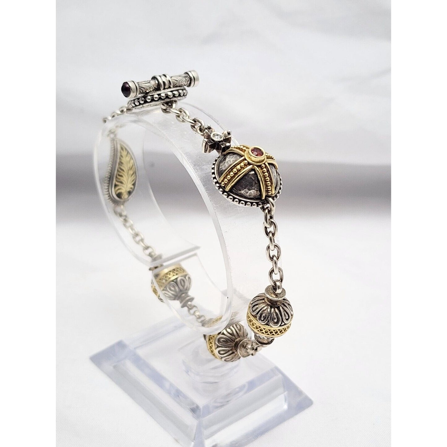 Konstantino 18K Gold Sterling Silver Bead Ball Cable Link Tourmaline Bracelet