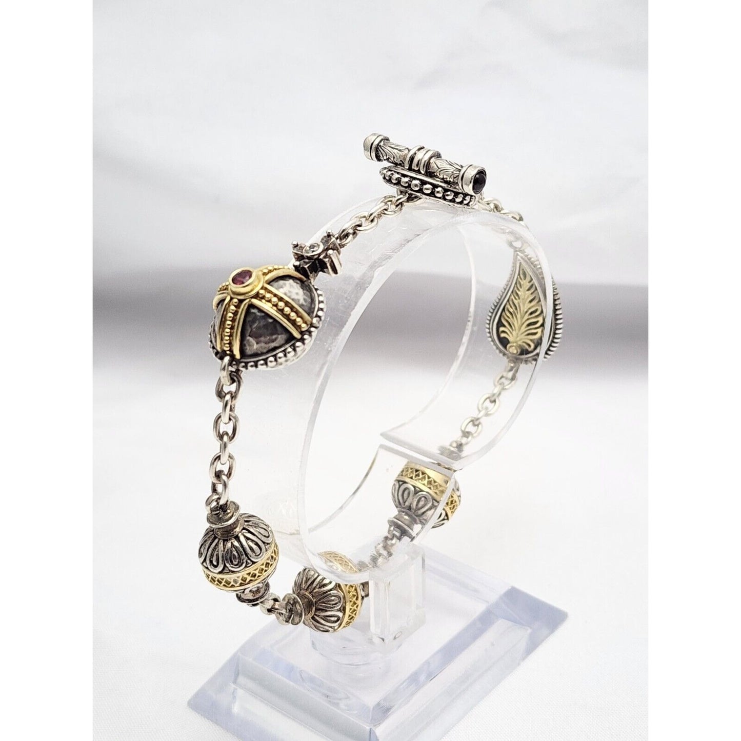 Konstantino 18K Gold Sterling Silver Bead Ball Cable Link Tourmaline Bracelet