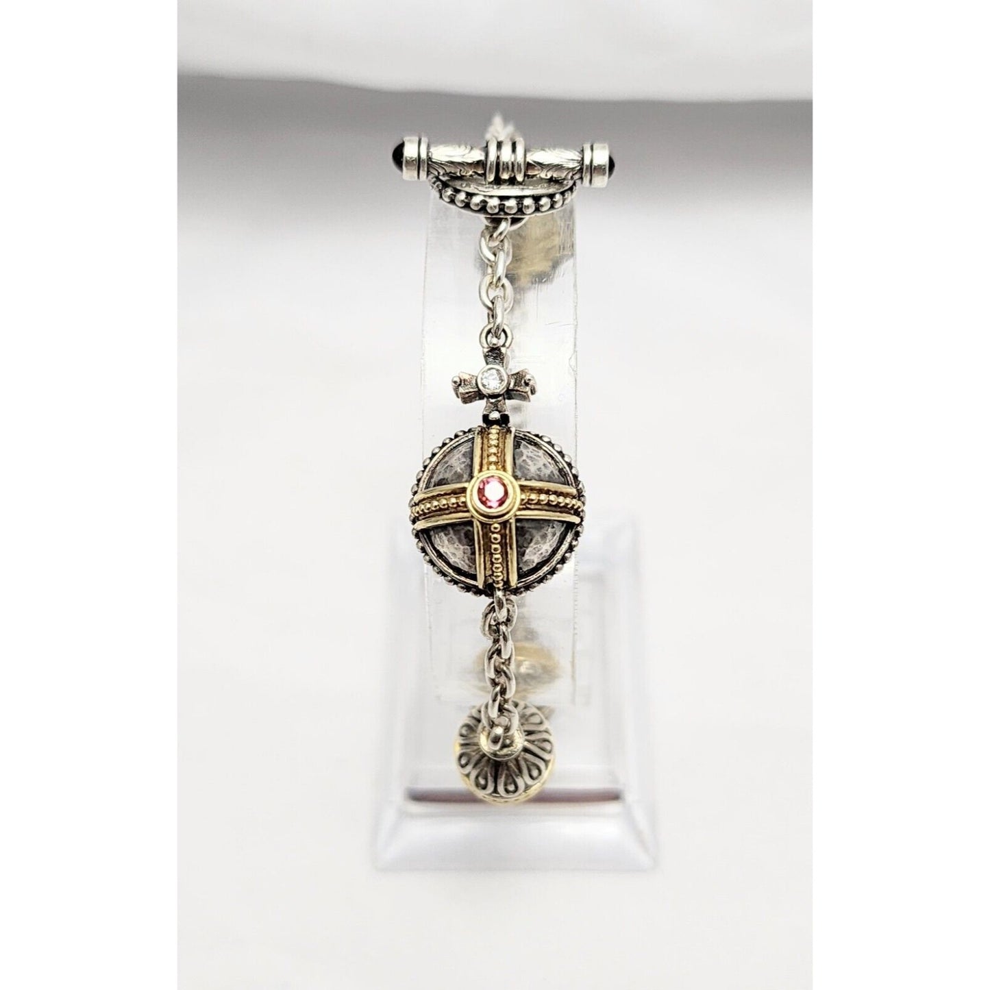 Konstantino 18K Gold Sterling Silver Bead Ball Cable Link Tourmaline Bracelet