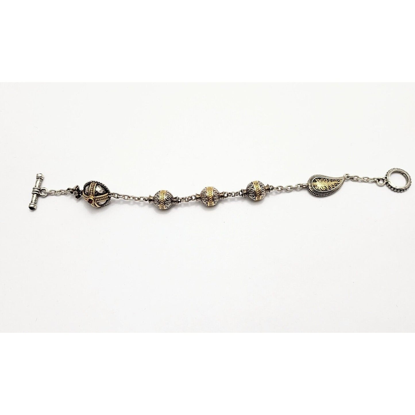 Konstantino 18K Gold Sterling Silver Bead Ball Cable Link Tourmaline Bracelet