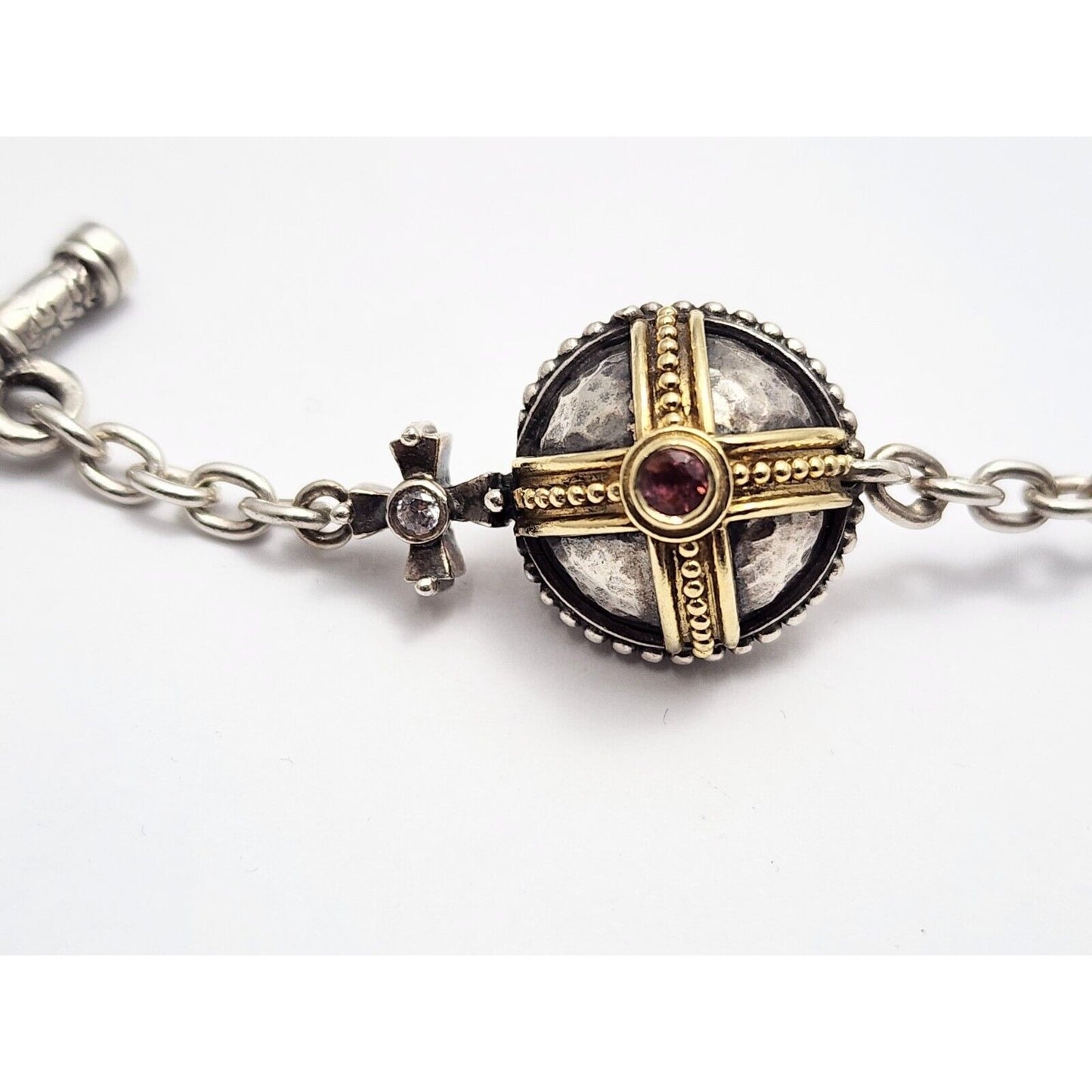 Konstantino 18K Gold Sterling Silver Bead Ball Cable Link Tourmaline Bracelet