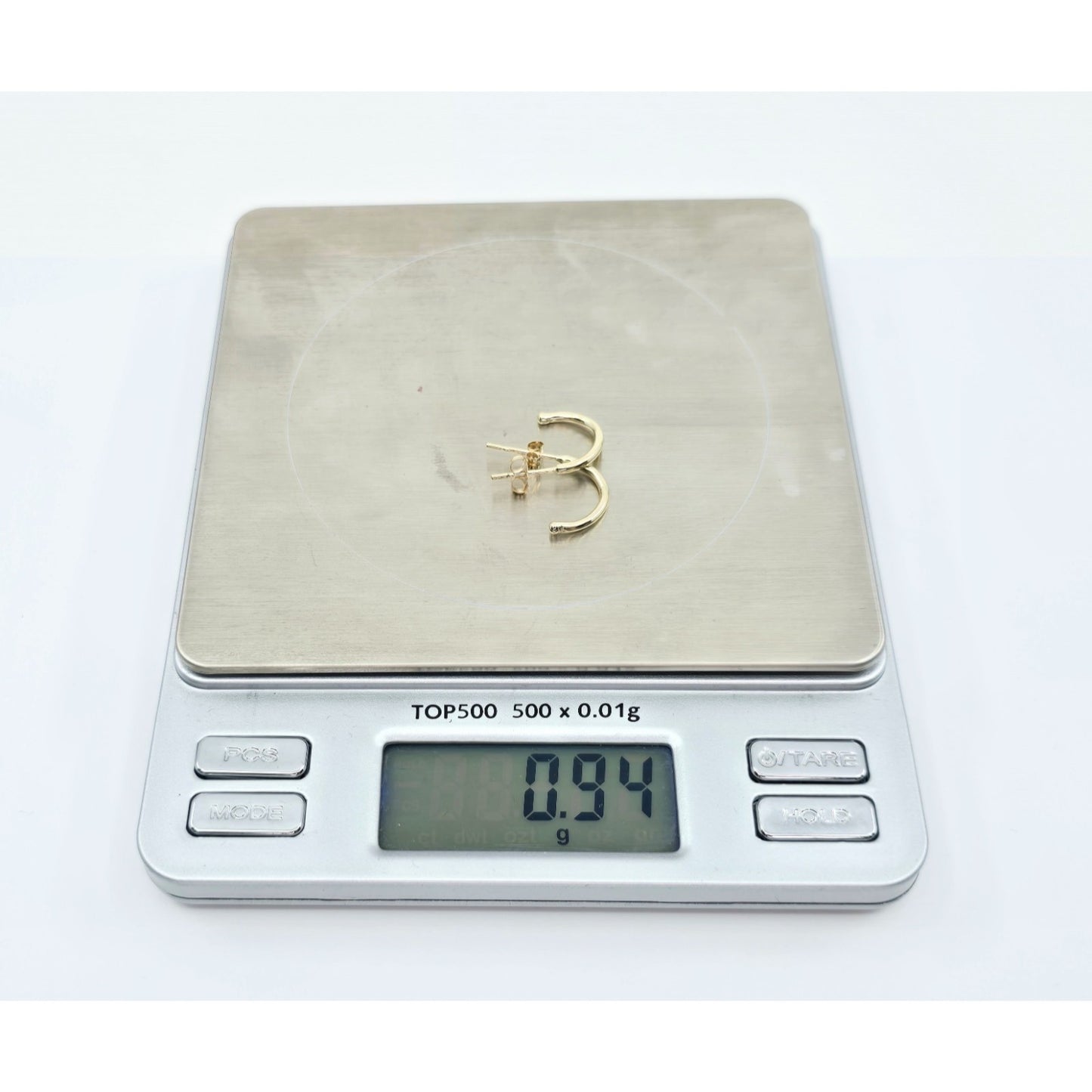 14K Yellow Gold Half Crescent Hoop Stud Earrings