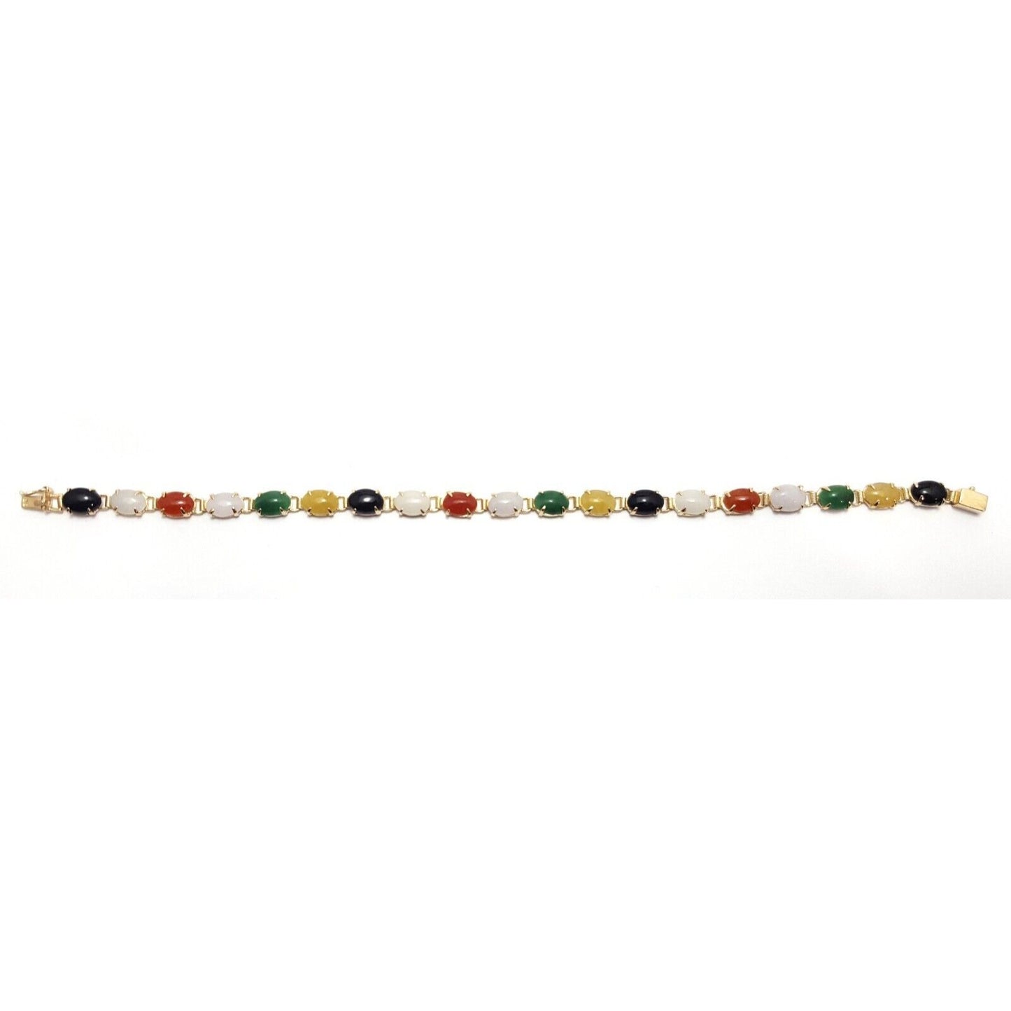 14K Solid Yellow Gold Multi Color Gemstone Tennis Bracelet