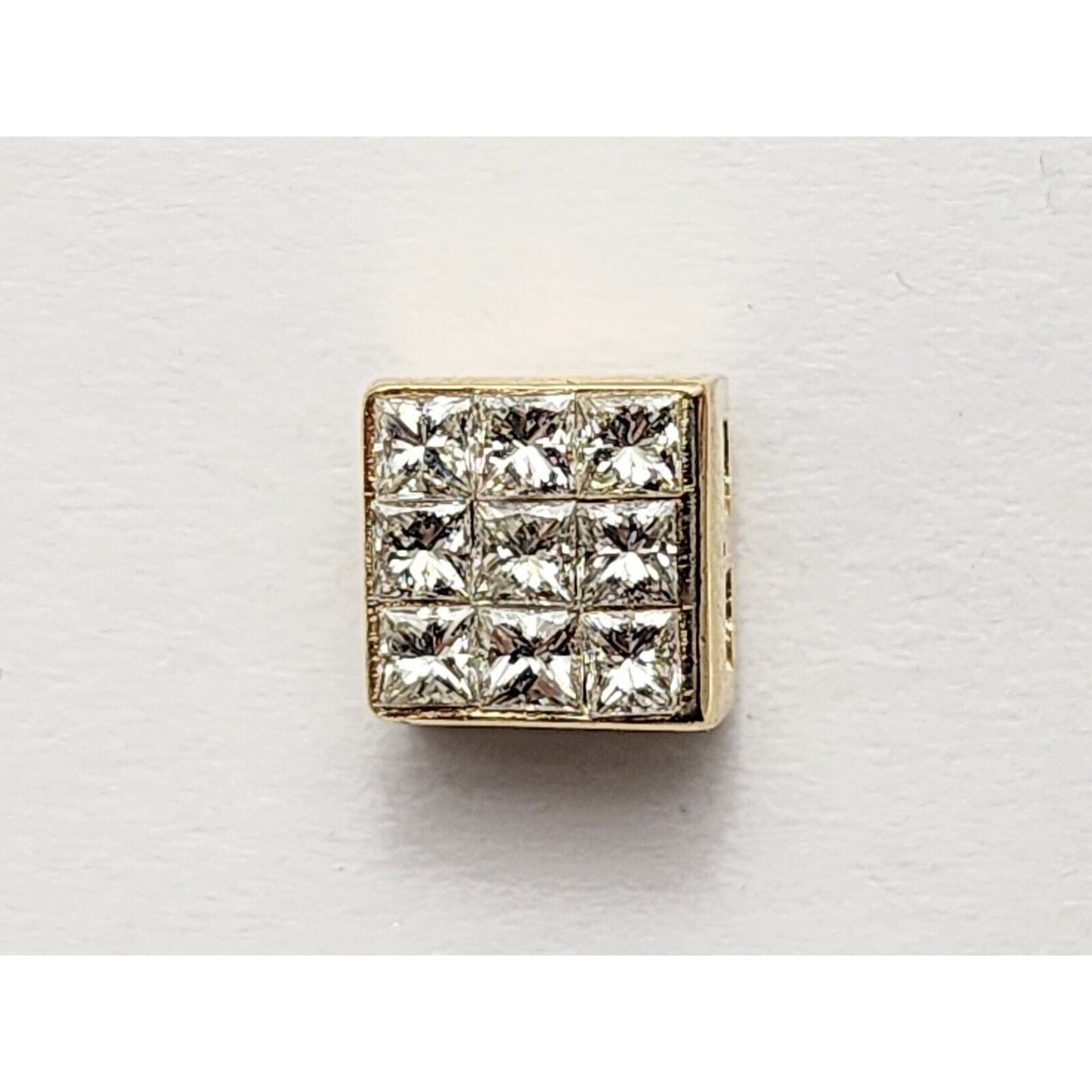 Single 14K Yellow Gold Princess Cut Invisible Setting Diamond Stud Earring