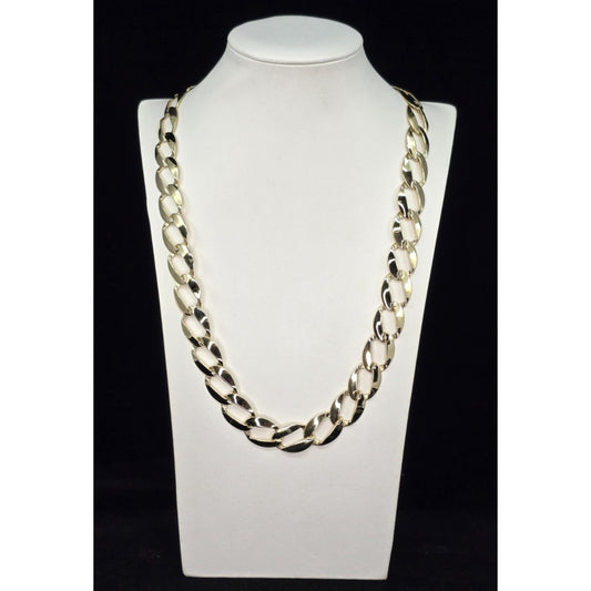 Large 14K Yellow Gold Cuban Link Chain Necklace