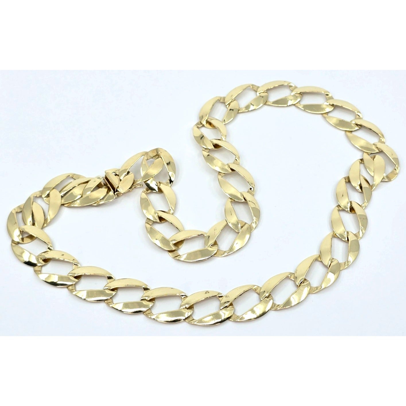 Large 14K Yellow Gold Cuban Link Chain Necklace