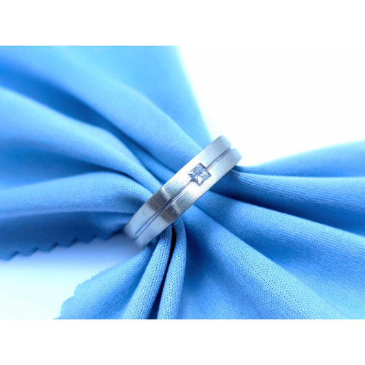 14K White Gold Matte Finish Comfort Diamond Square Wedding Band Ring