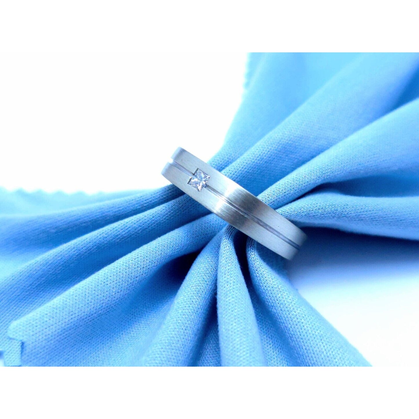 14K White Gold Matte Finish Comfort Diamond Square Wedding Band Ring