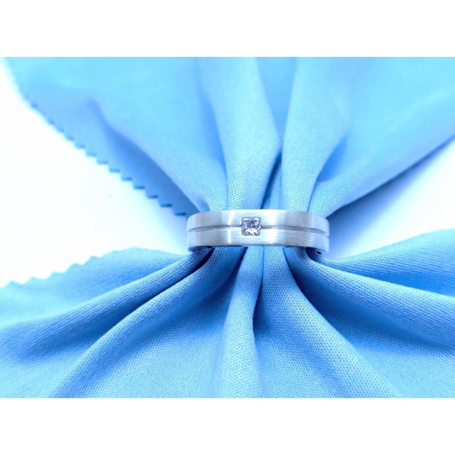 14K White Gold Matte Finish Comfort Diamond Square Wedding Band Ring