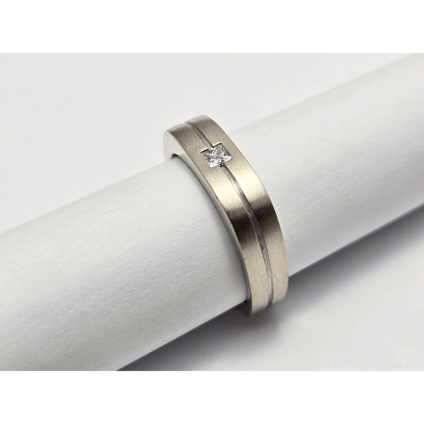 14K White Gold Matte Finish Comfort Diamond Square Wedding Band Ring