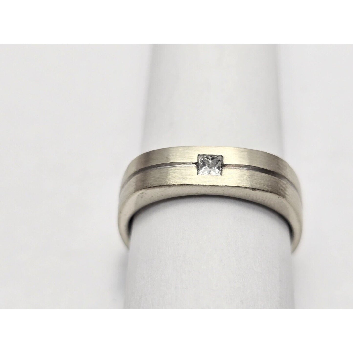 14K White Gold Matte Finish Comfort Diamond Square Wedding Band Ring