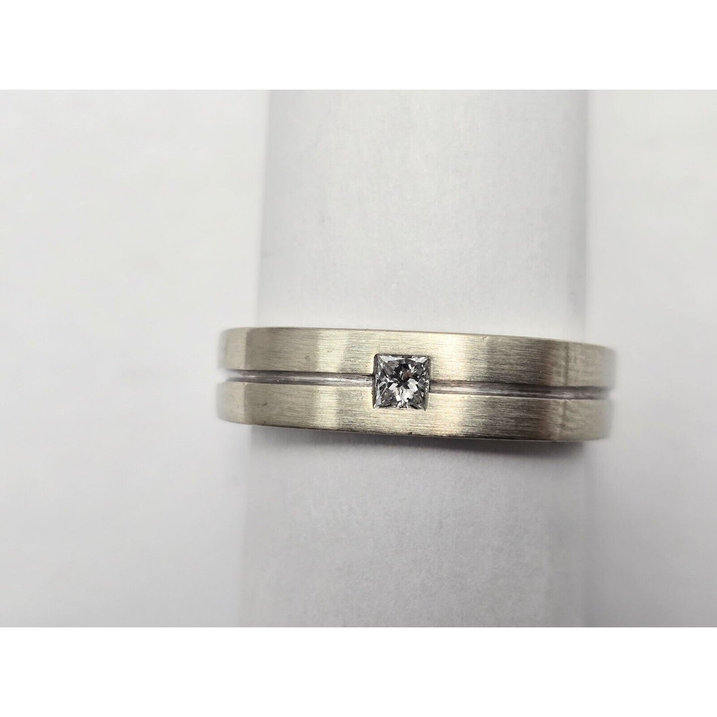 14K White Gold Matte Finish Comfort Diamond Square Wedding Band Ring