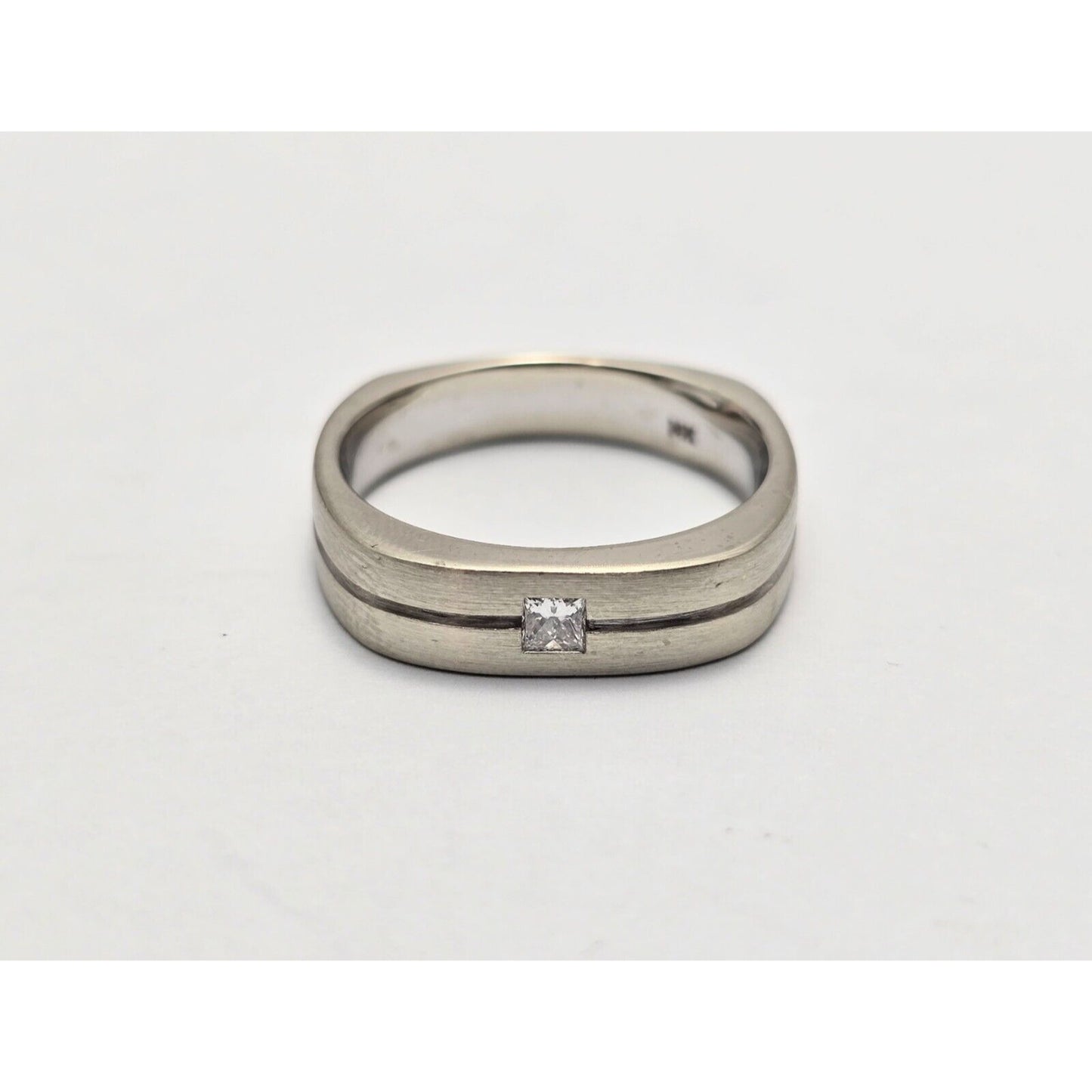 14K White Gold Matte Finish Comfort Diamond Square Wedding Band Ring