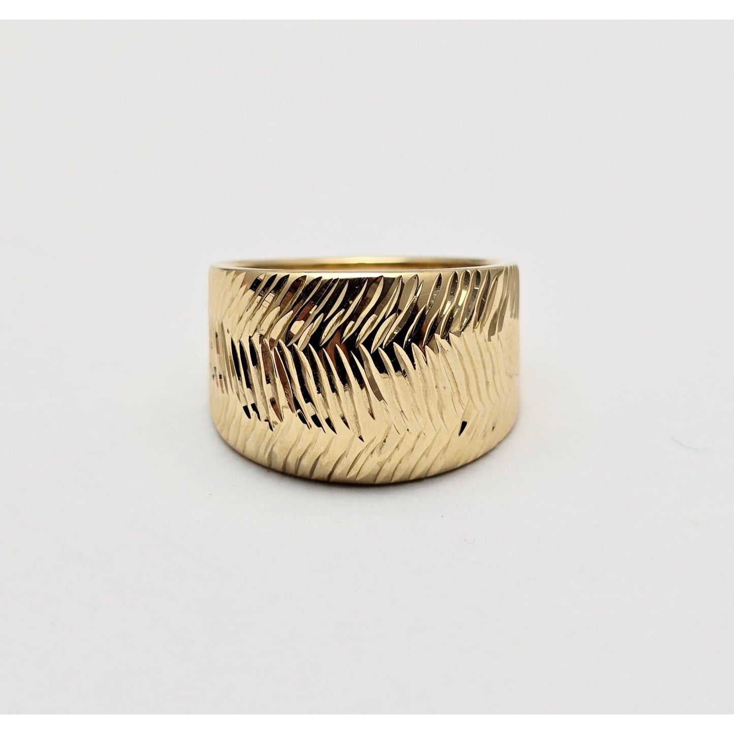 14K Yellow Gold Diamond Cut Textured Wide Band Ring