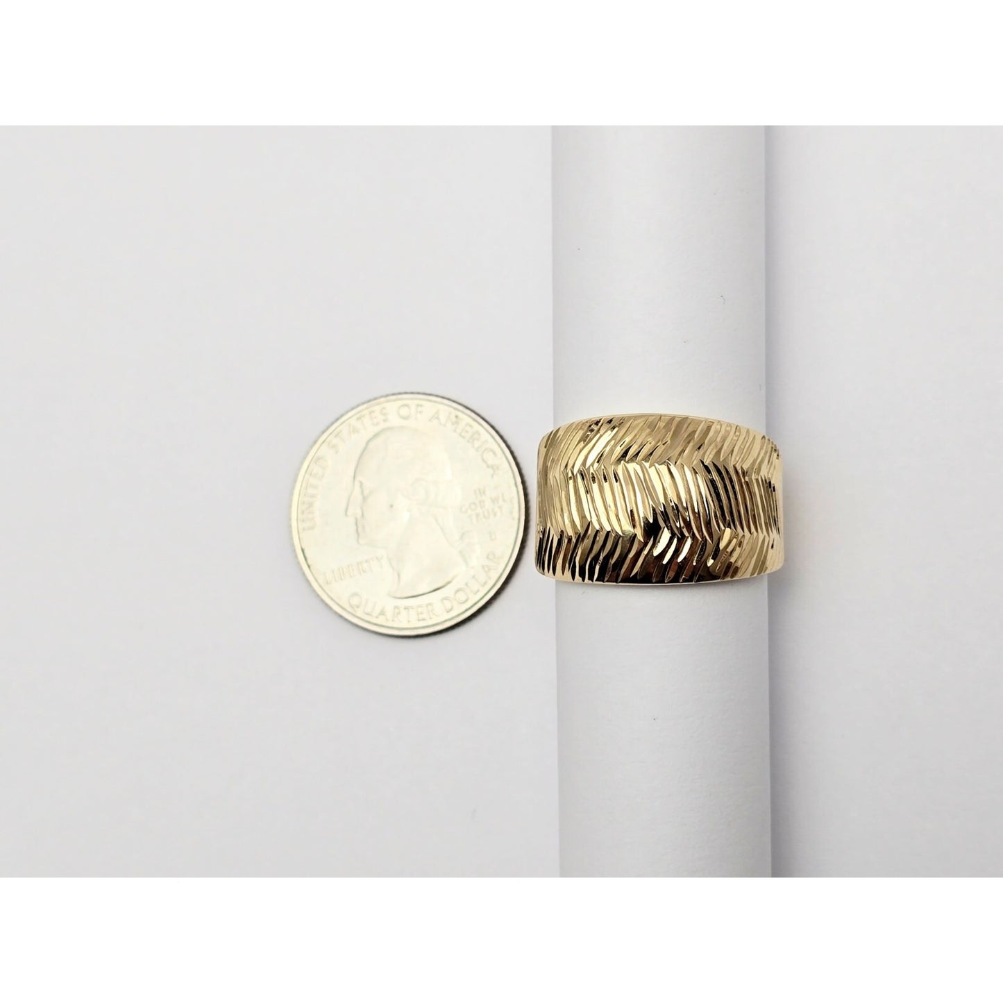 14K Yellow Gold Diamond Cut Textured Wide Band Ring