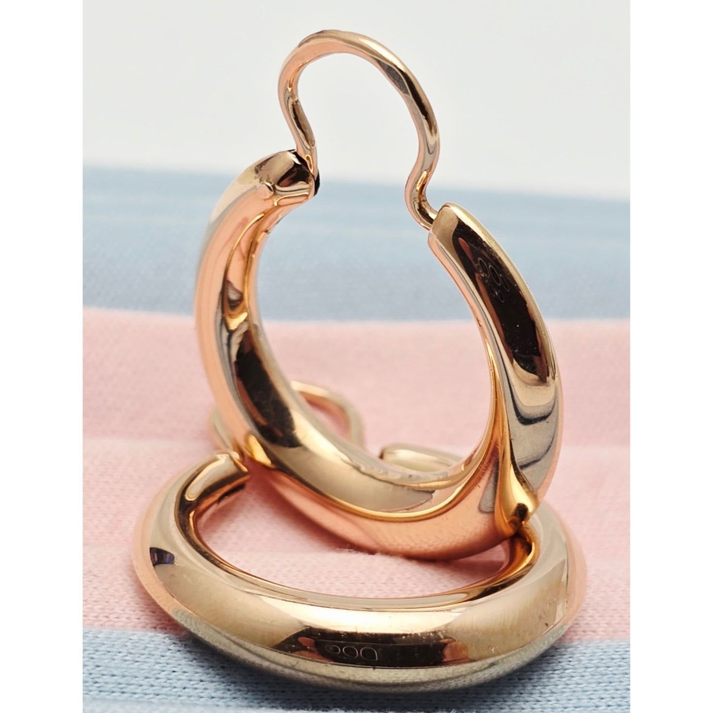 Medium 14K Rose Gold Polished Round Hinged Hoop Earrings