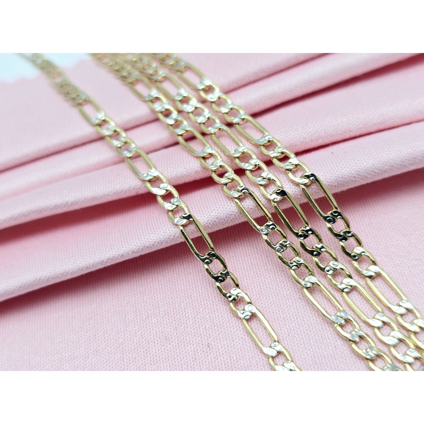 14K Two Tone Gold Diamond Cut Figaro Link Chain Necklace