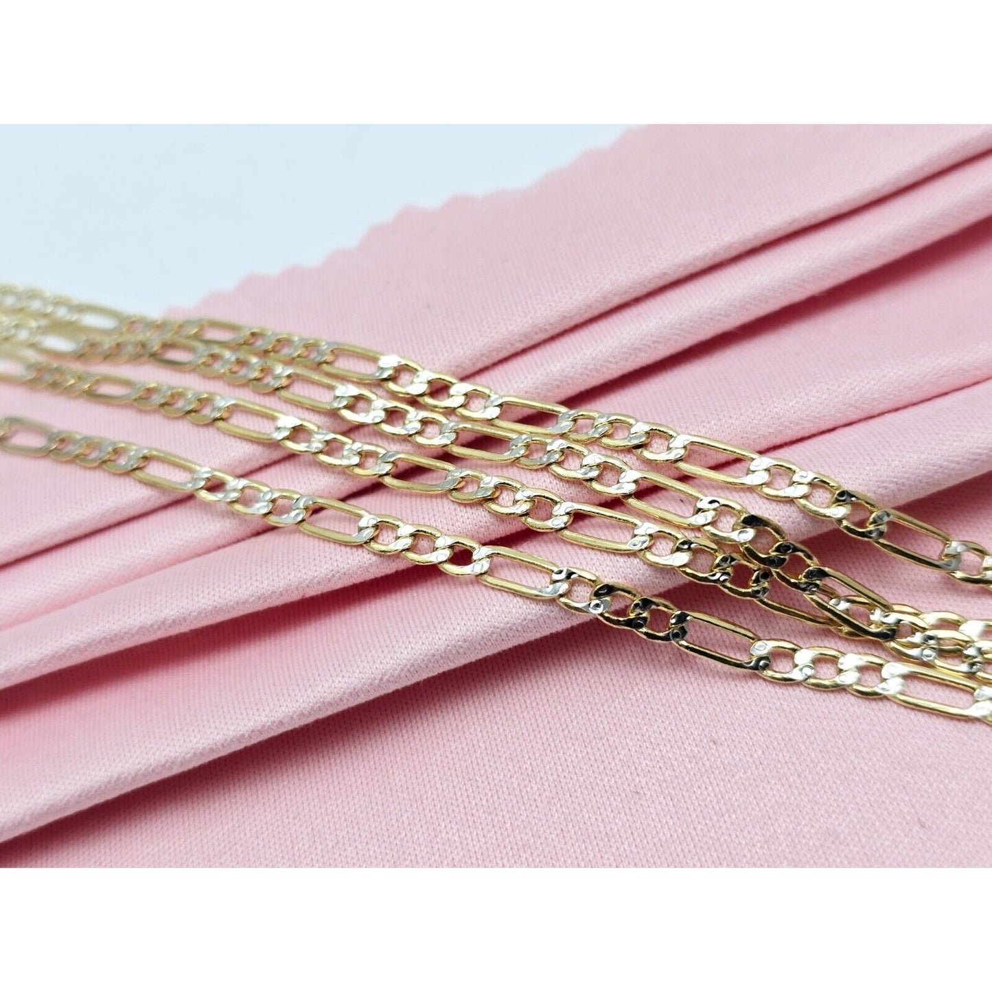 14K Two Tone Gold Diamond Cut Figaro Link Chain Necklace