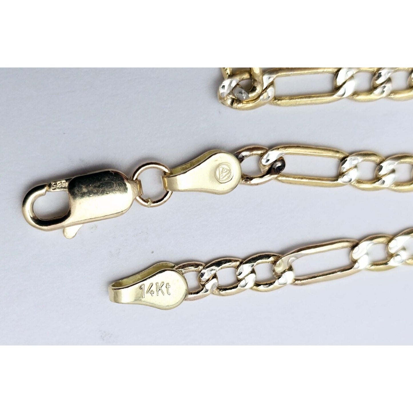 14K Two Tone Gold Diamond Cut Figaro Link Chain Necklace