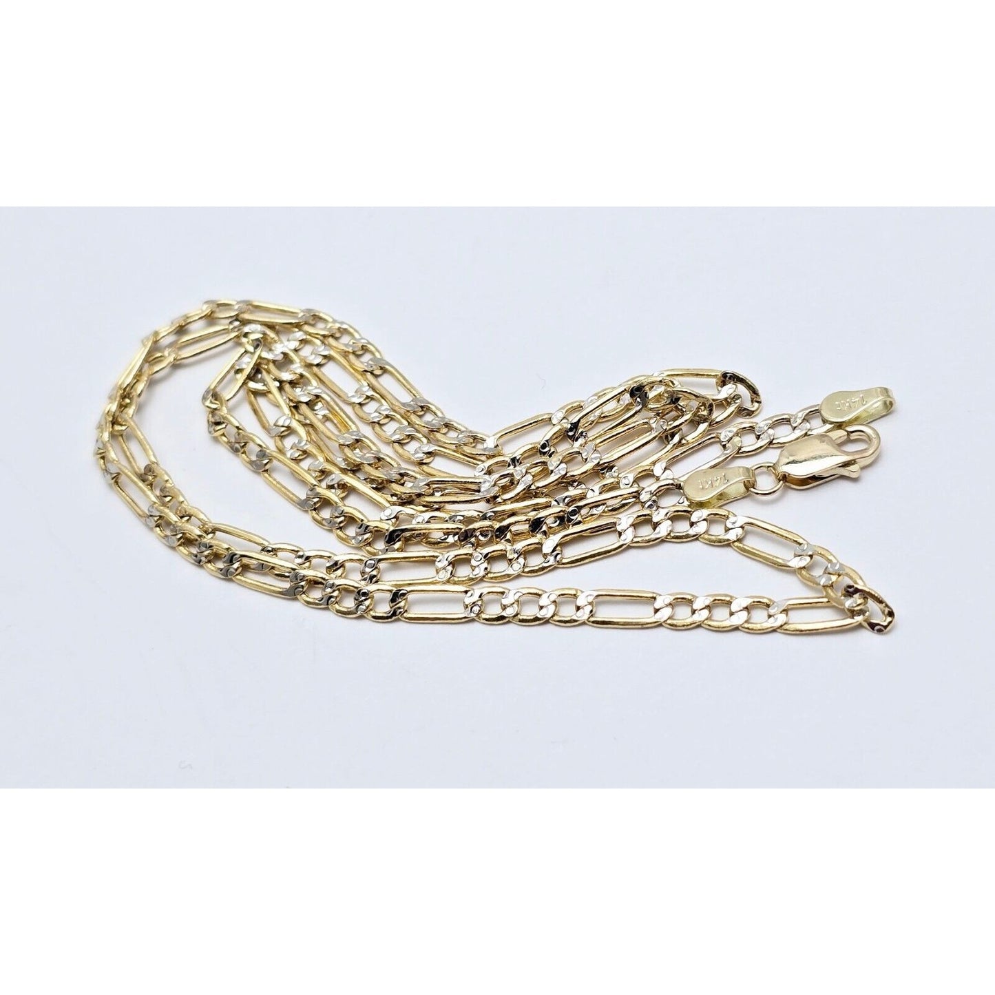 14K Two Tone Gold Diamond Cut Figaro Link Chain Necklace