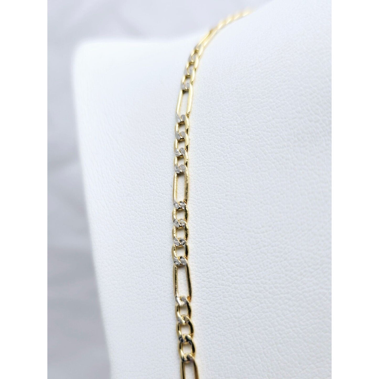 14K Two Tone Gold Diamond Cut Figaro Link Chain Necklace