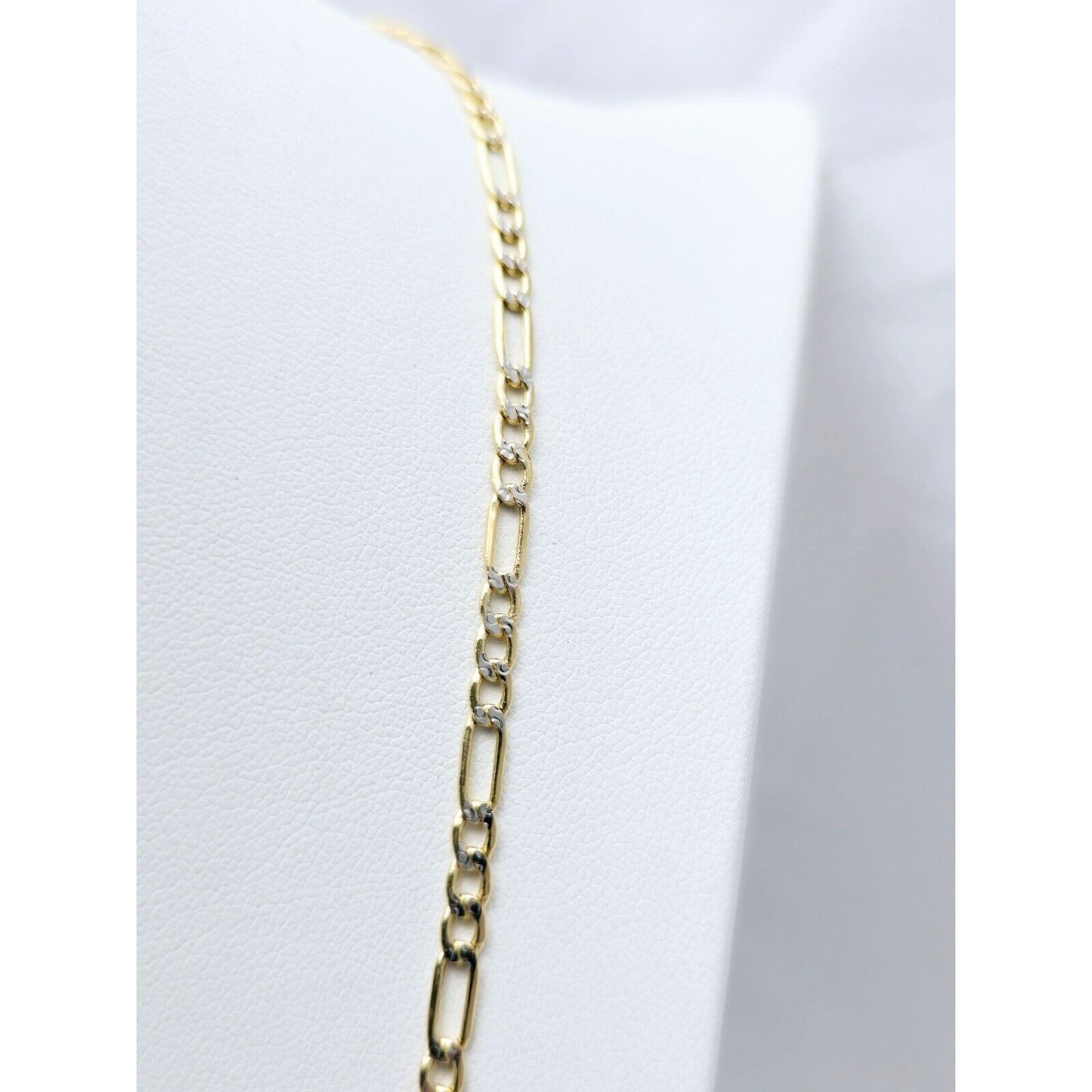 14K Two Tone Gold Diamond Cut Figaro Link Chain Necklace