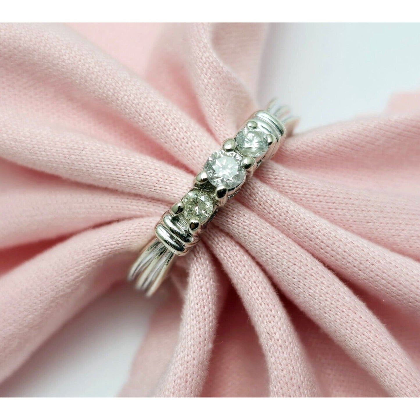 14K White Gold Round Cut 3 Stone Diamond Ring