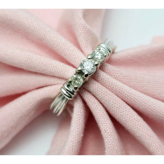 14K White Gold Round Cut 3 Stone Diamond Ring