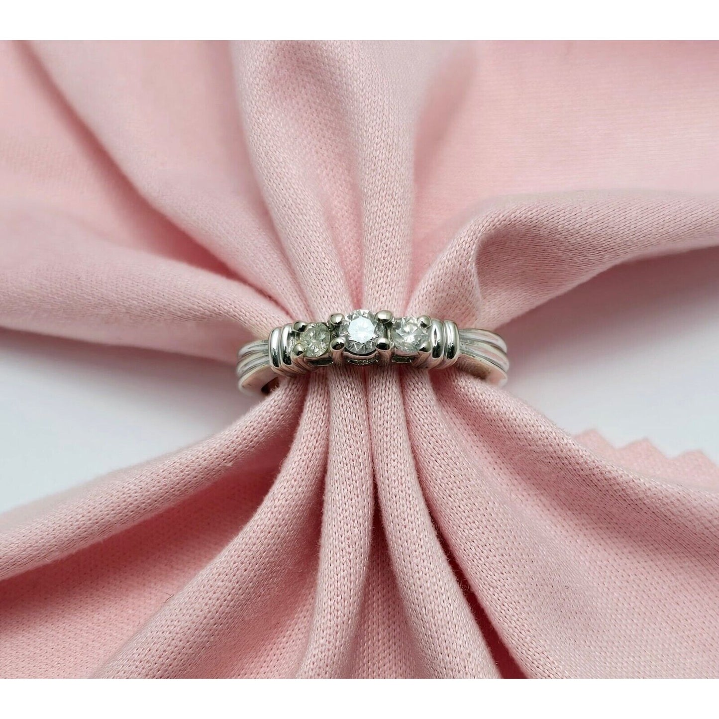 14K White Gold Round Cut 3 Stone Diamond Ring