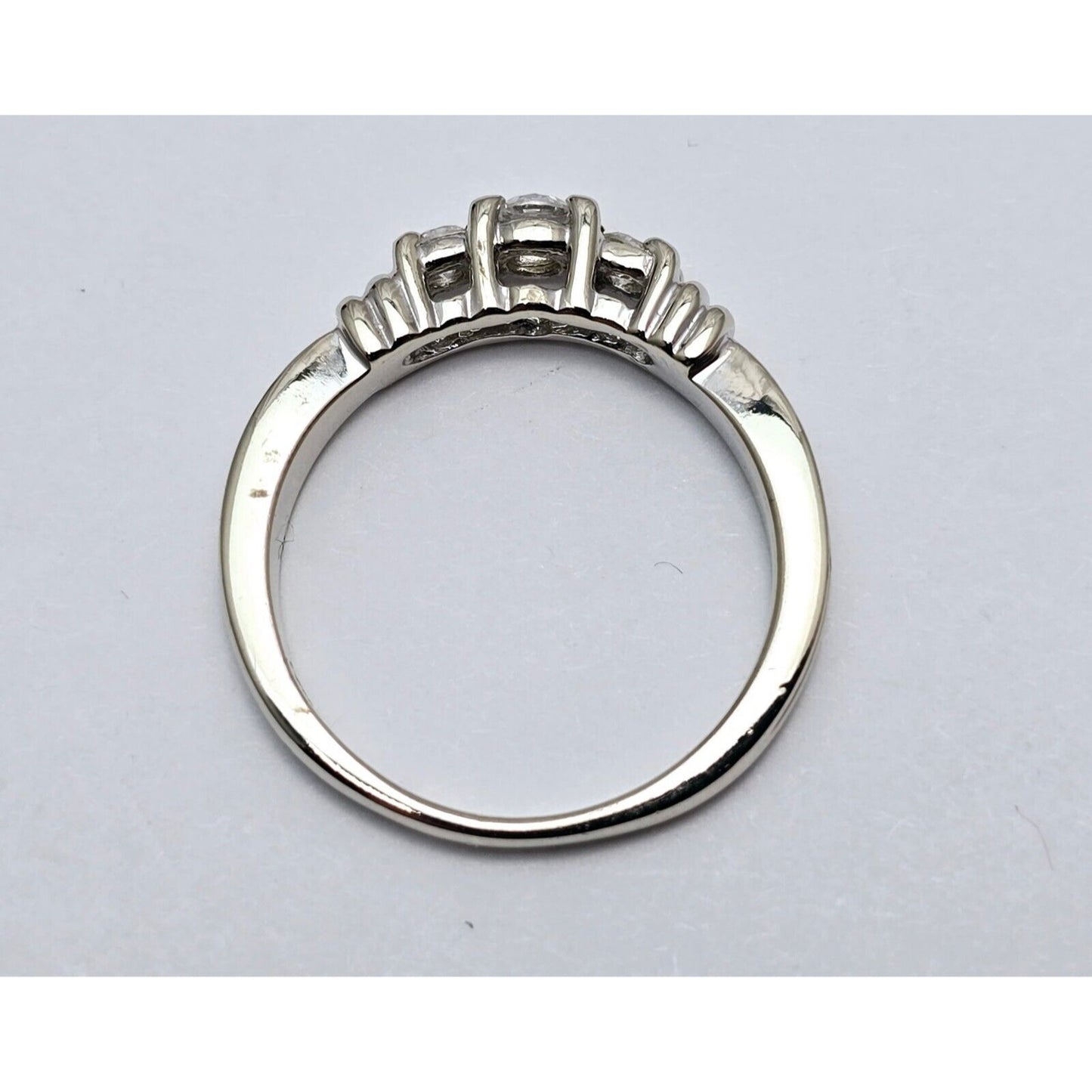 14K White Gold Round Cut 3 Stone Diamond Ring