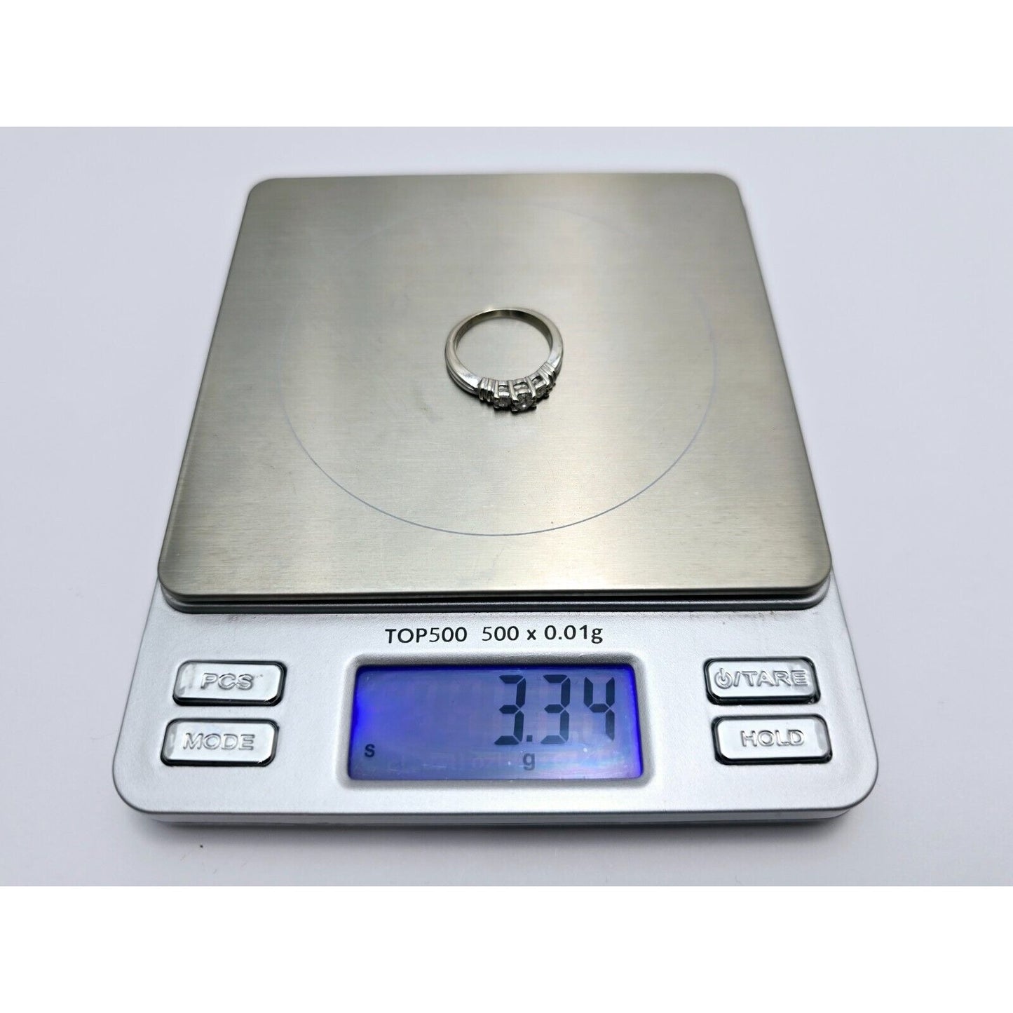 14K White Gold Round Cut 3 Stone Diamond Ring