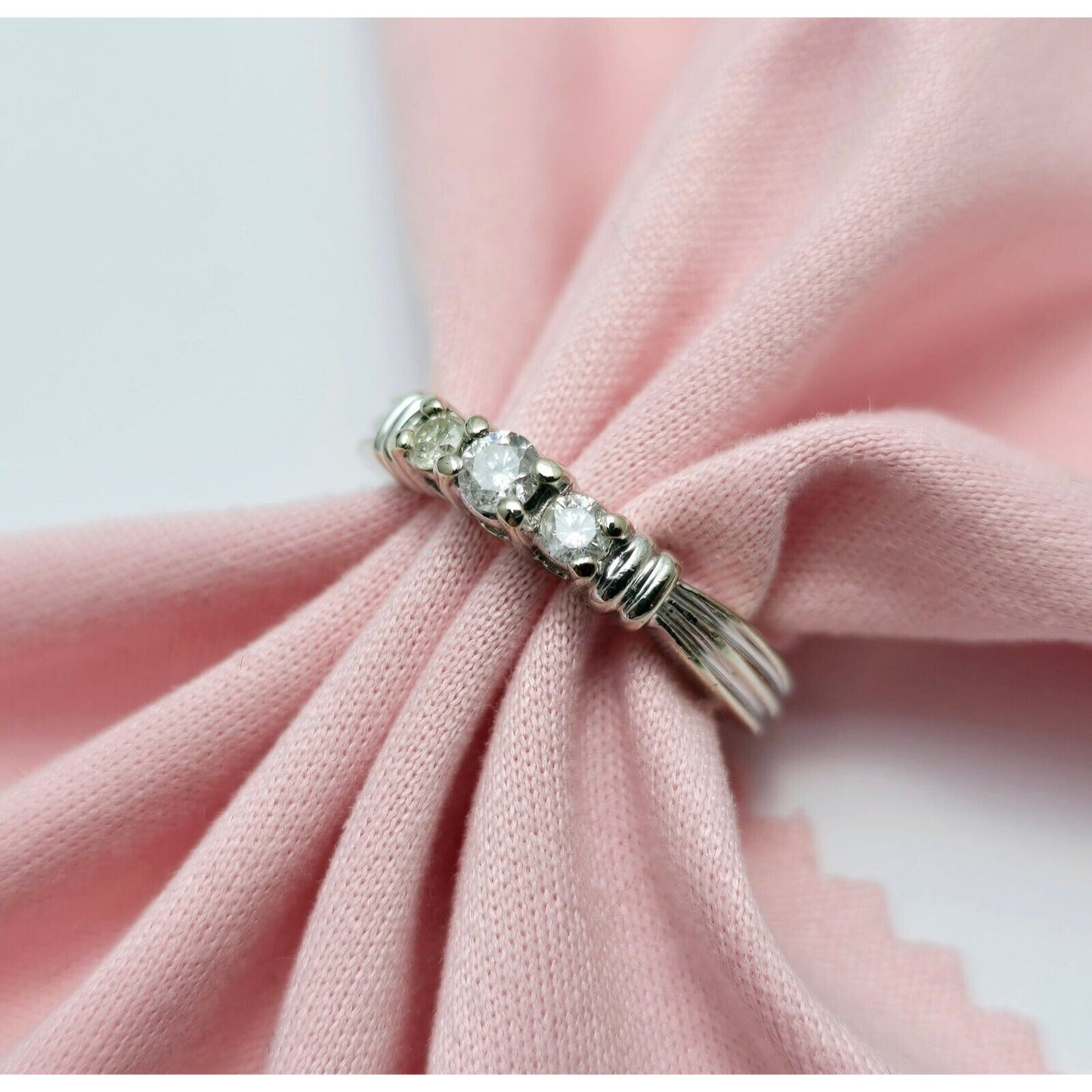 14K White Gold Round Cut 3 Stone Diamond Ring