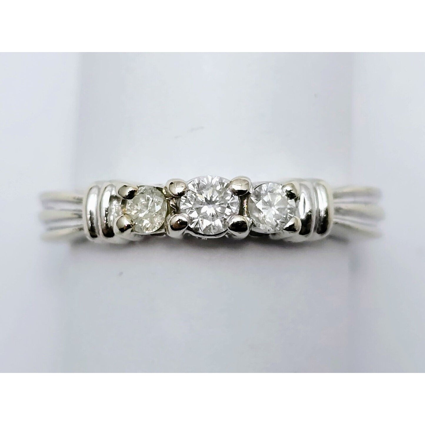 14K White Gold Round Cut 3 Stone Diamond Ring