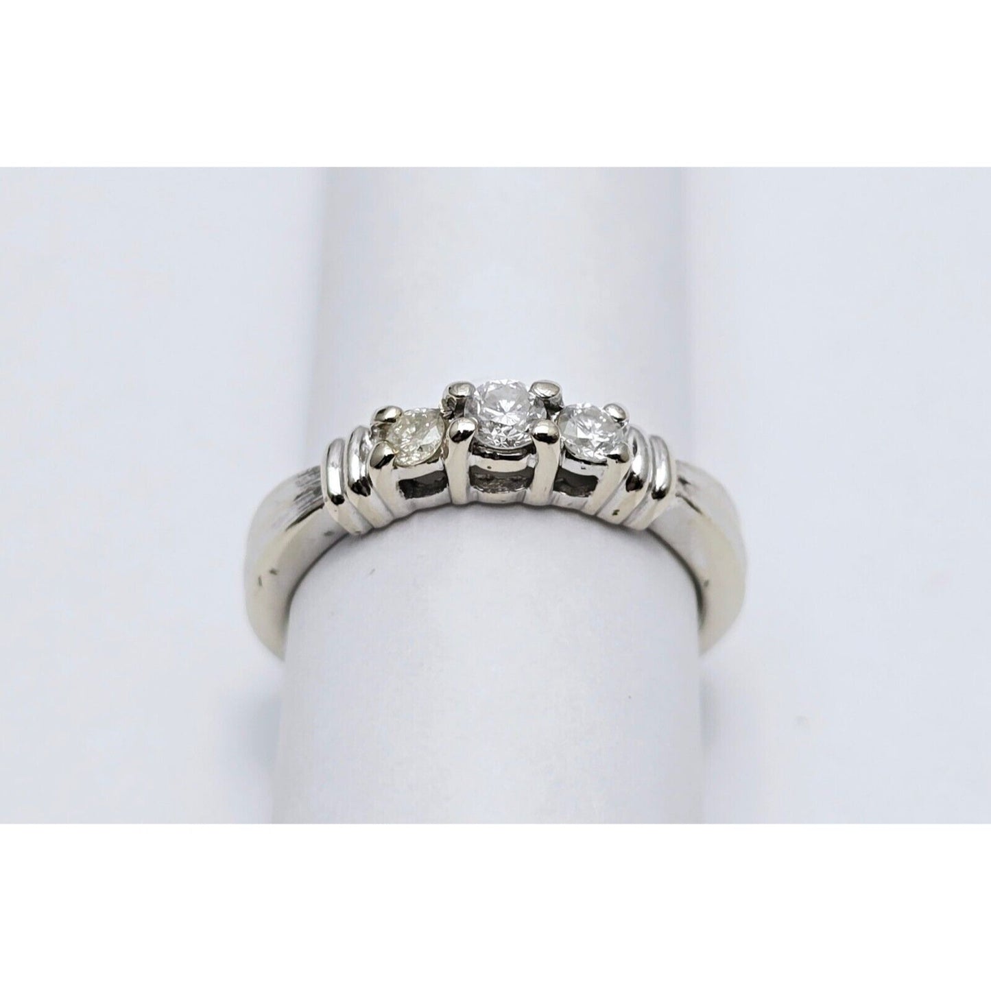 14K White Gold Round Cut 3 Stone Diamond Ring