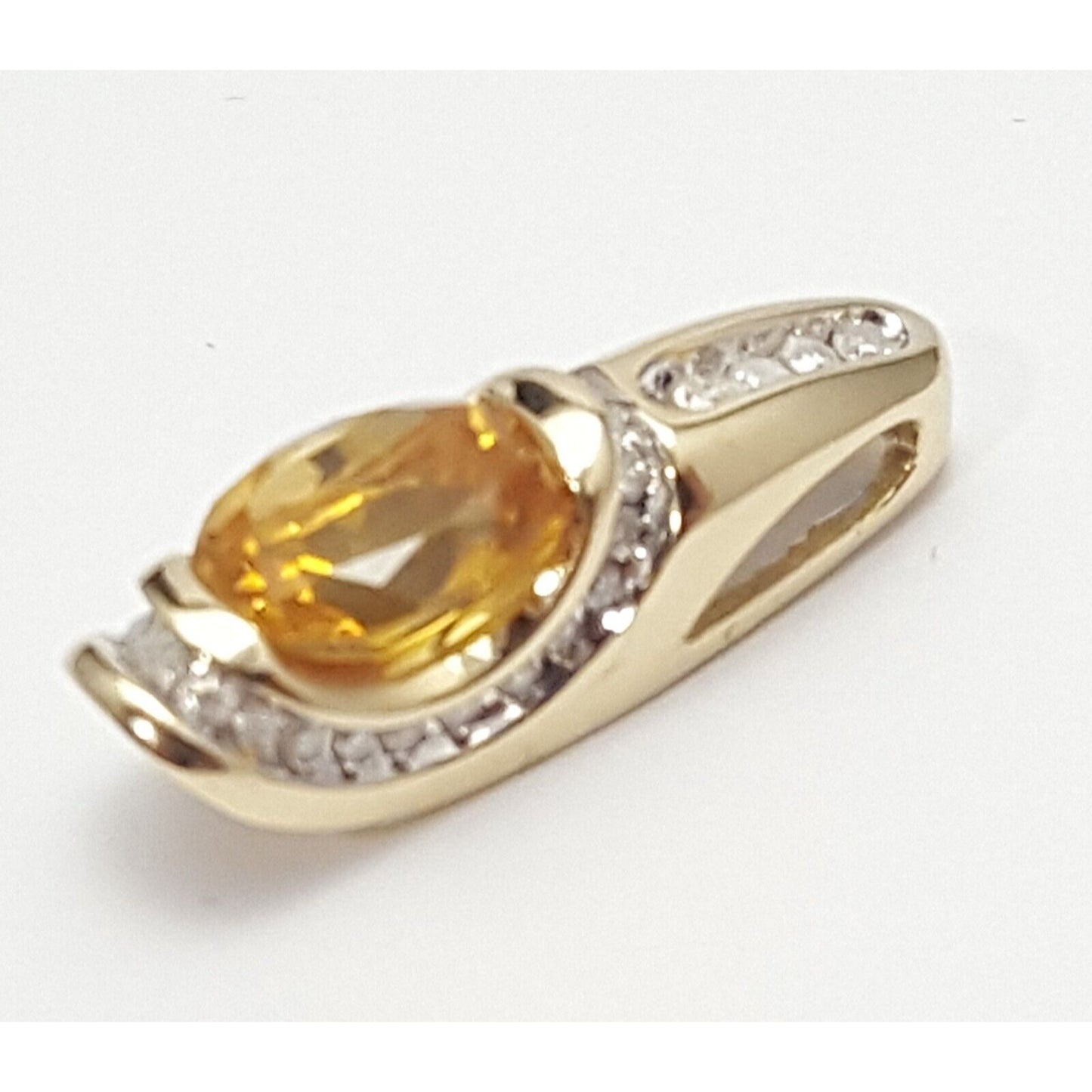 14K Solid Yellow Gold Yellow Topaz & Diamond Drop Charm Pendant