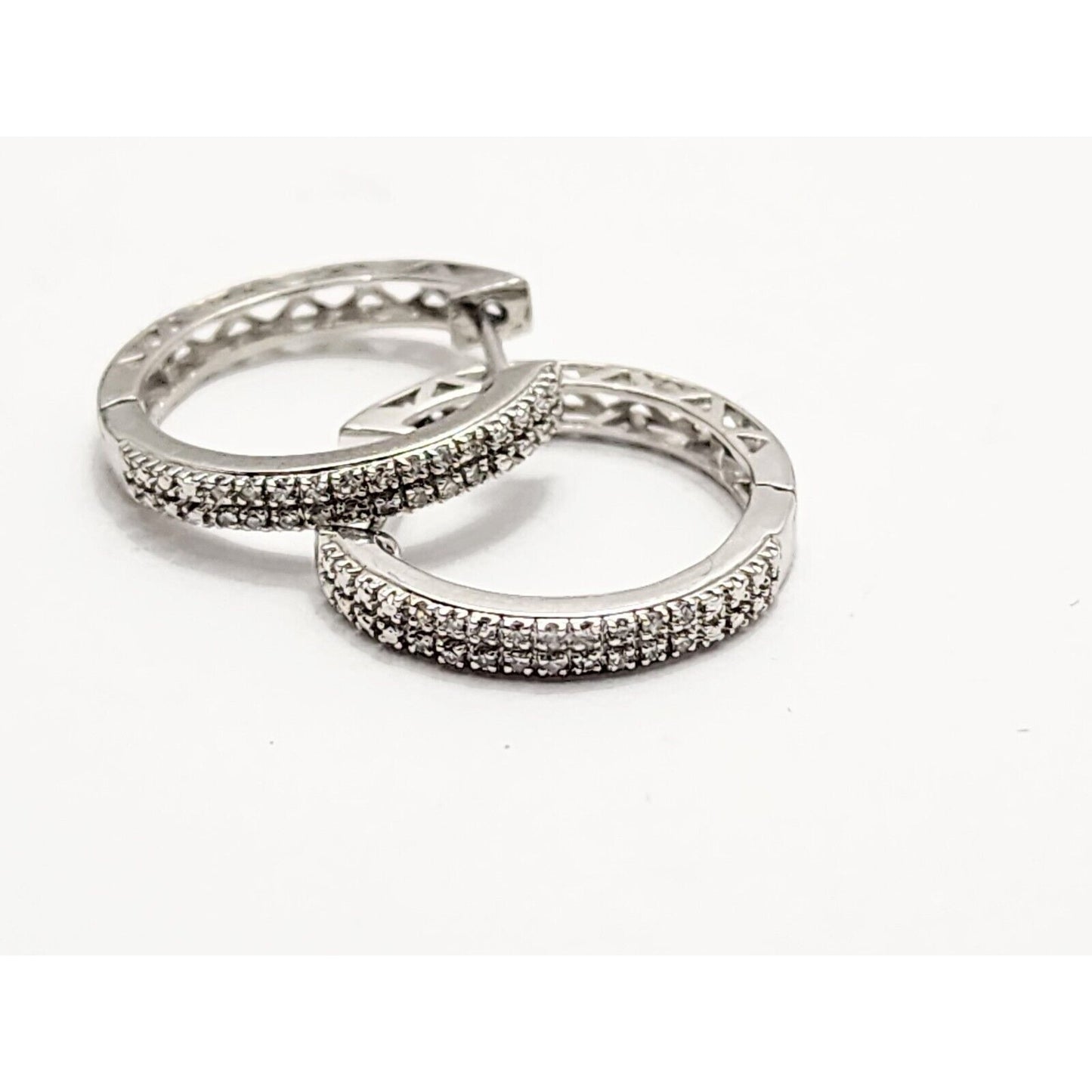 10K White Gold Small Round Diamond Hinged Hoop Earrings