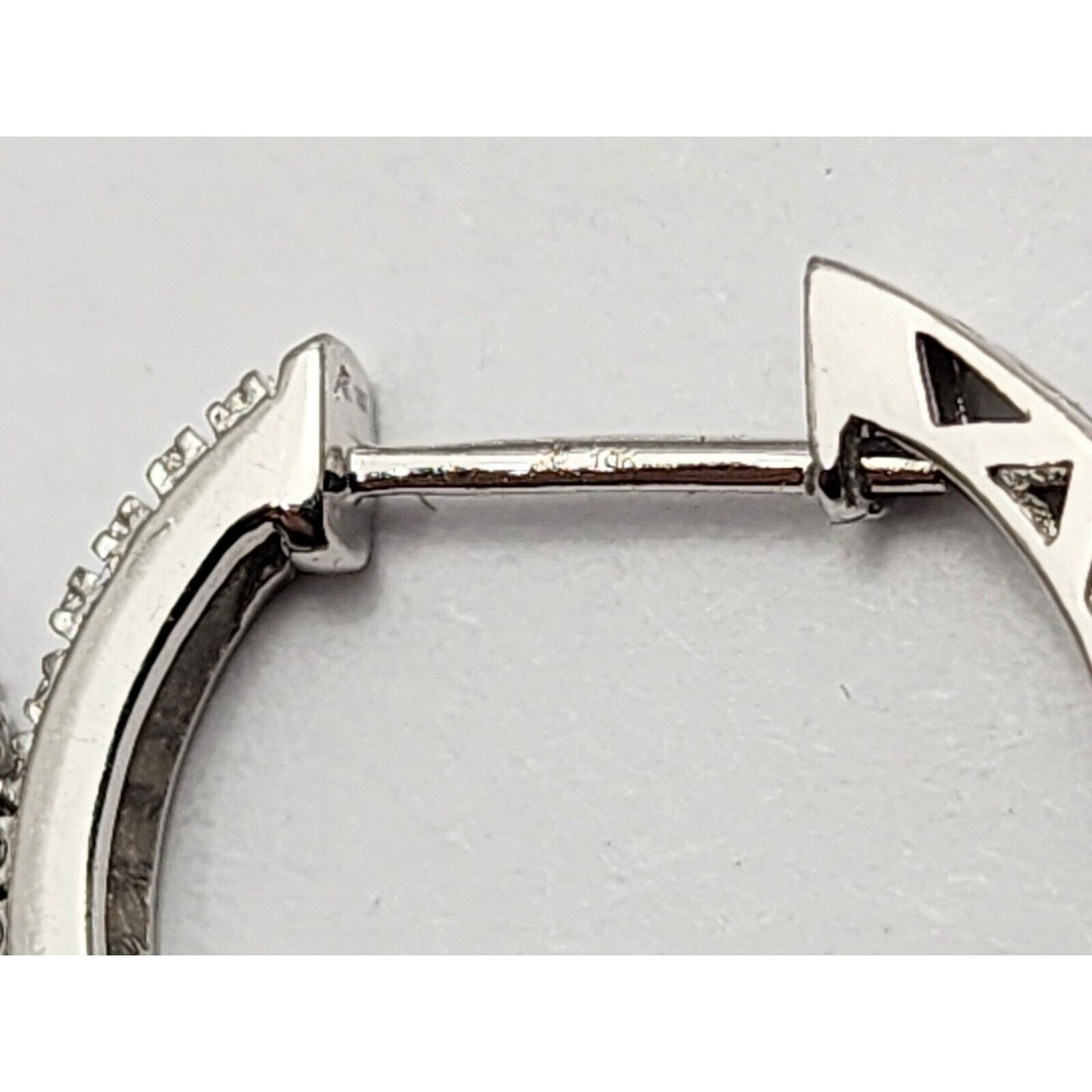 10K White Gold Small Round Diamond Hinged Hoop Earrings